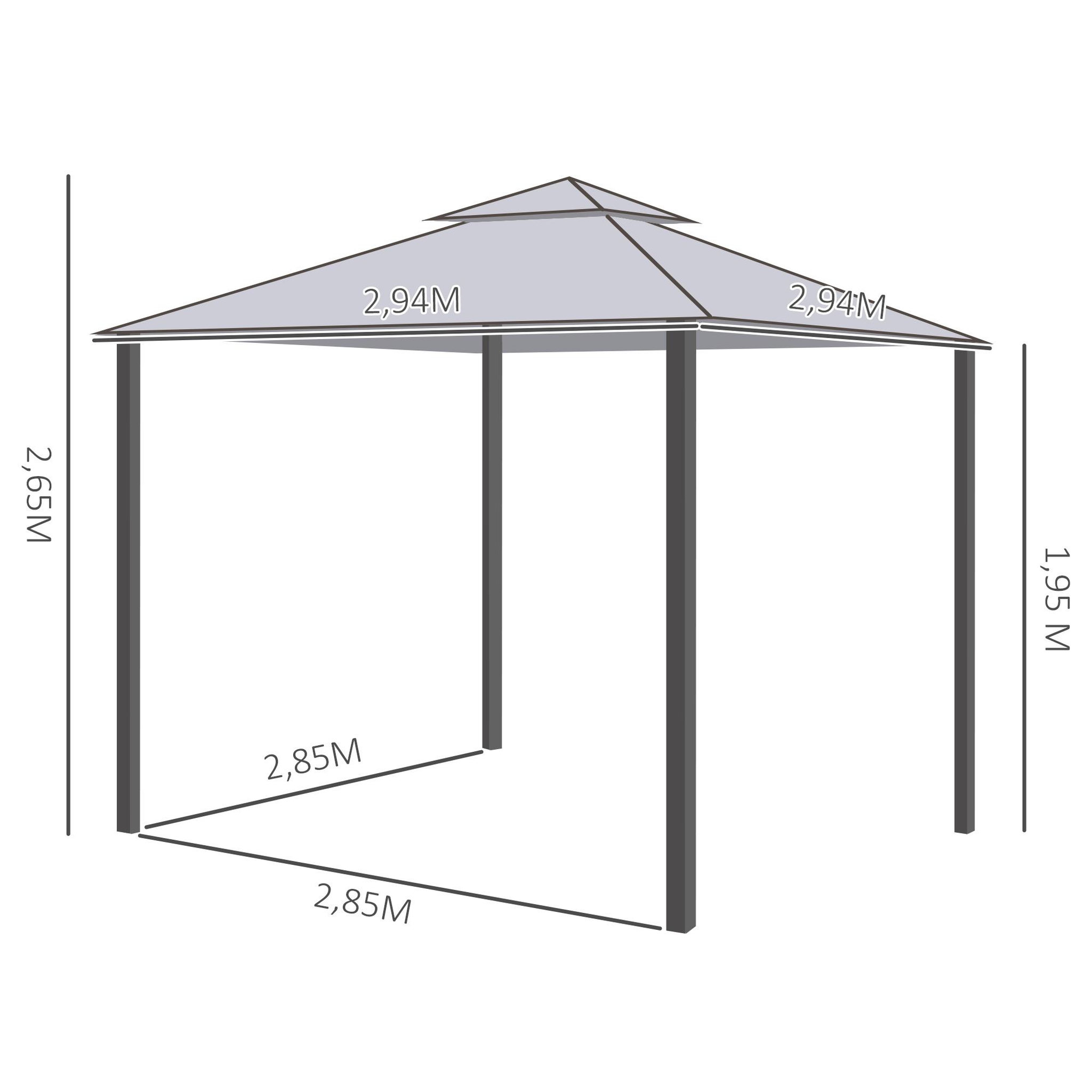 Voir la diapositive 3 : OUTSUNNY Pavillon de jardin tonnelle barnum style colonial double toit toiles moustiquaires amovibles zippées gris