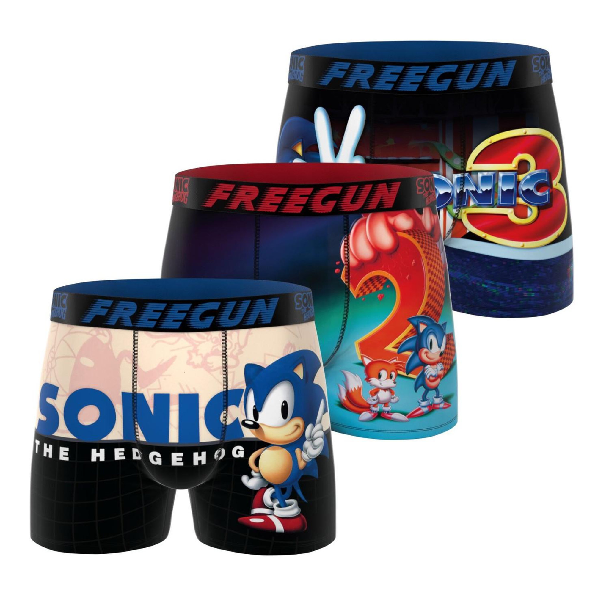 FREEGUN Lot de 3 boxers homme sonic. Coloris disponibles : Bleu