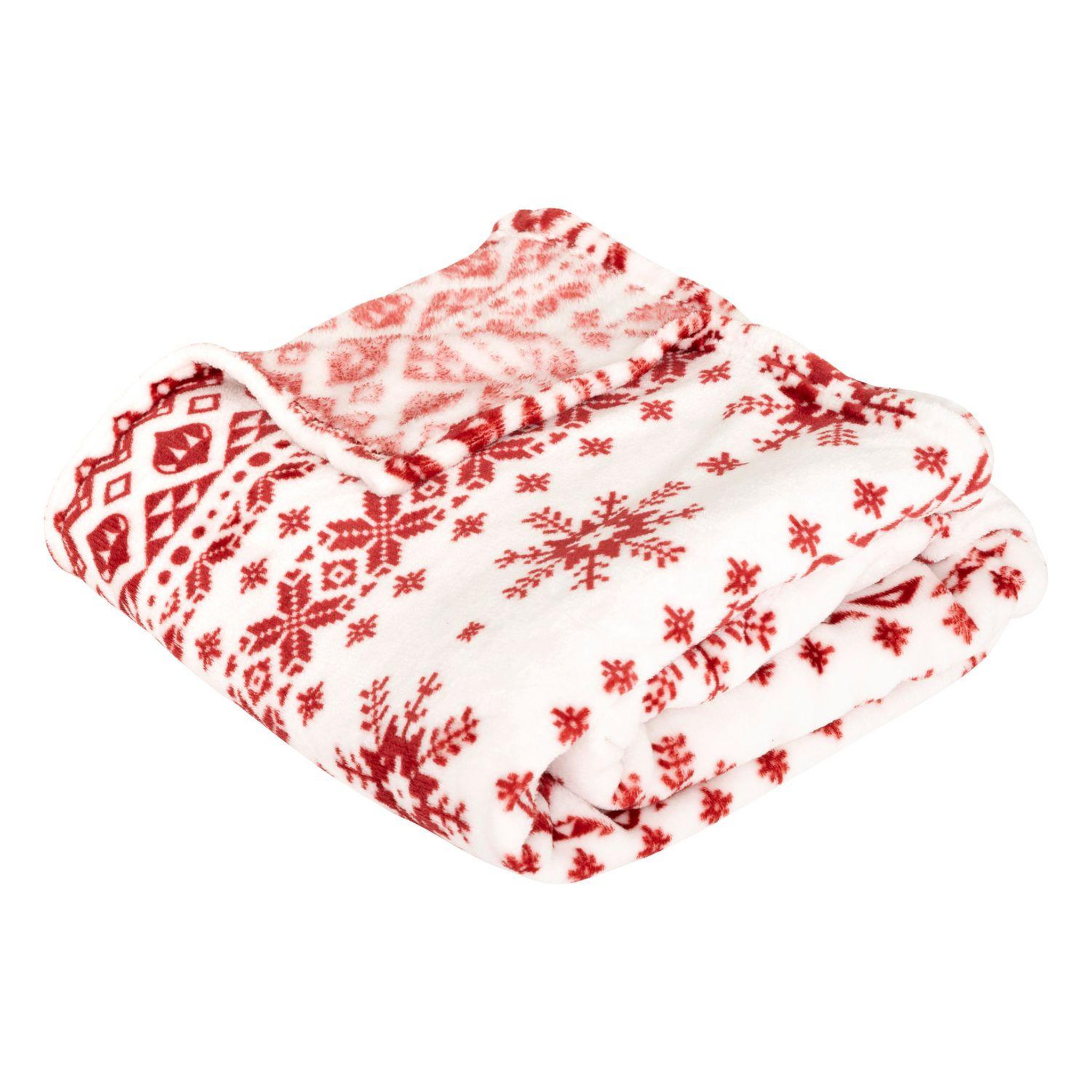 FEERIC LIGHT & CHRISTMAS Plaid de Noël motif Scandinave - 130 x 180 cm - Rouge