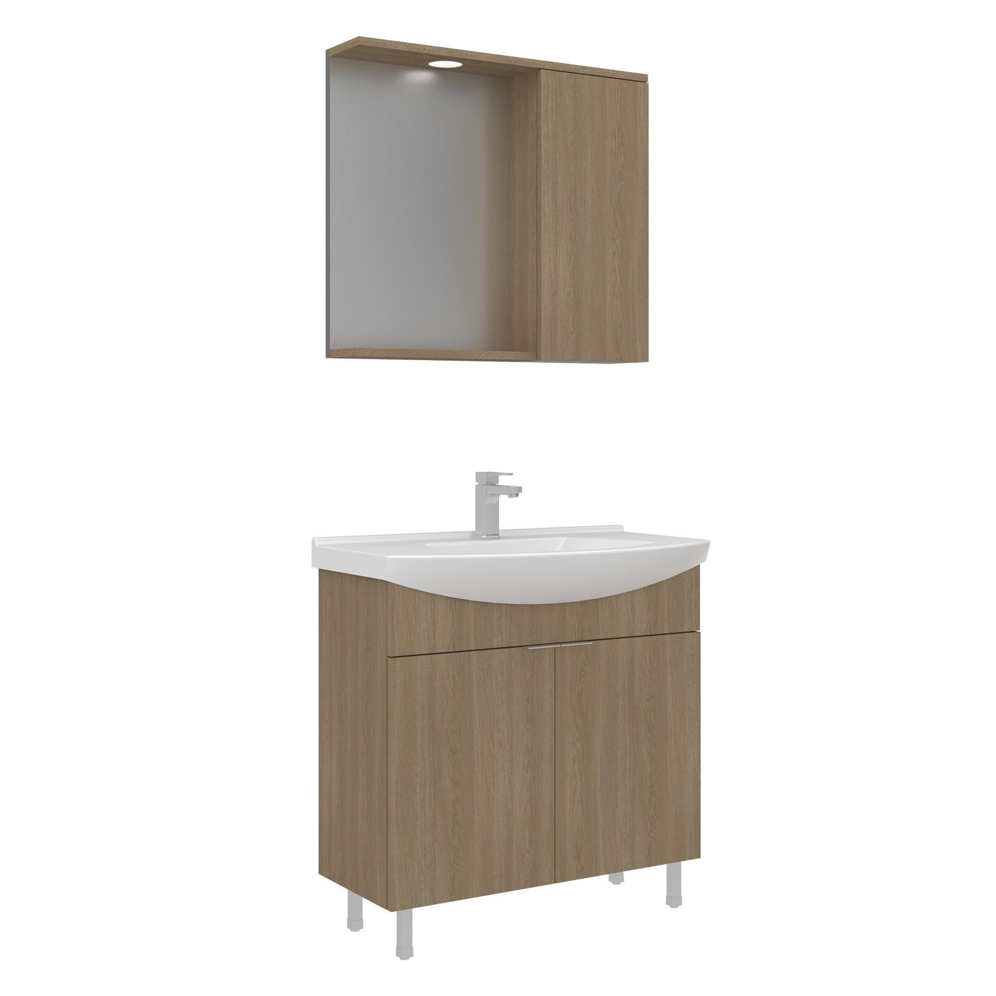 Habitat et Jardin Meuble avec simple vasque et miroir  Purus 80  - 80 x 50 x 83 cm - Oak