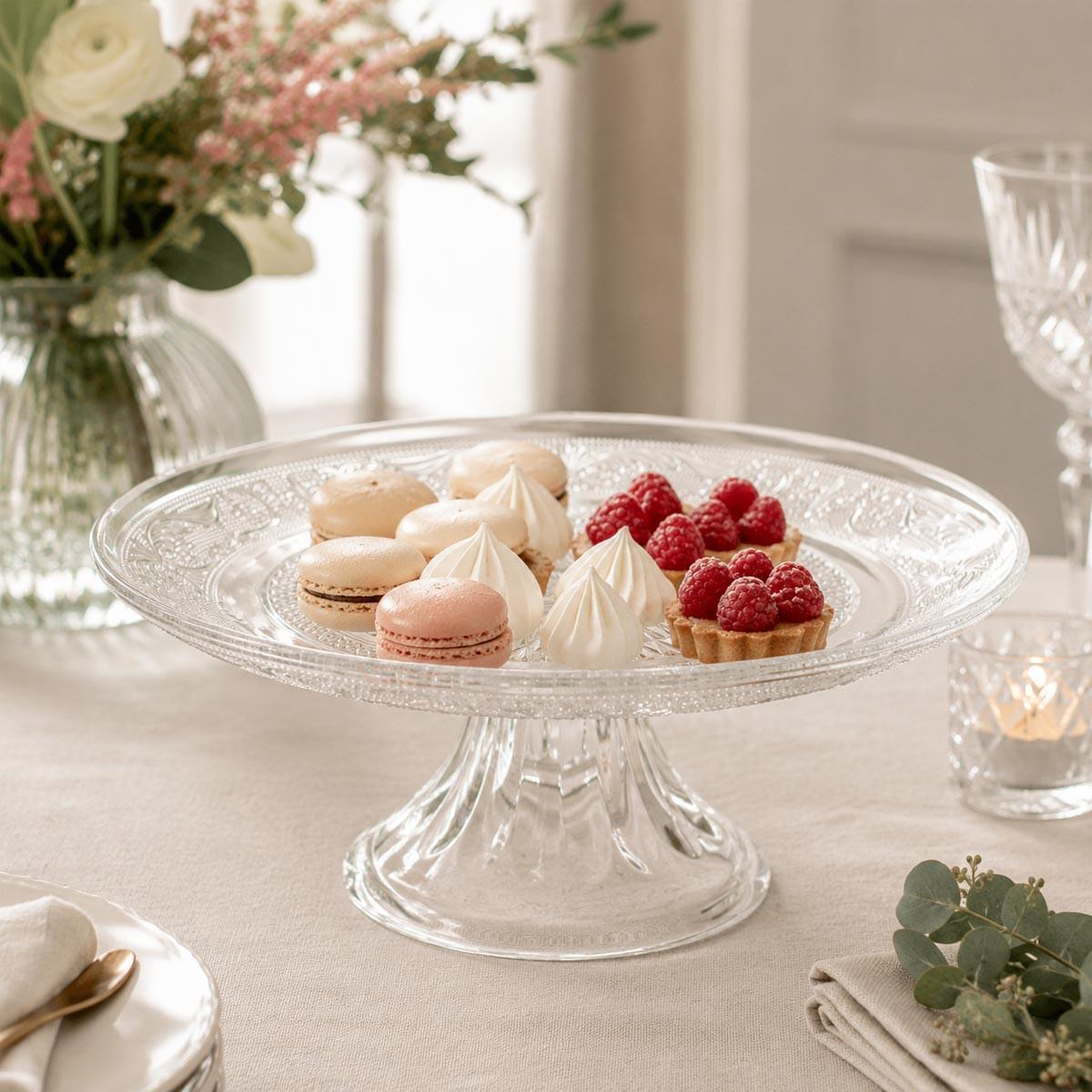 Voir la diapositive 3 : SECRET DE GOURMET Plat à gâteau sur pied  renaissance  29cm transparent