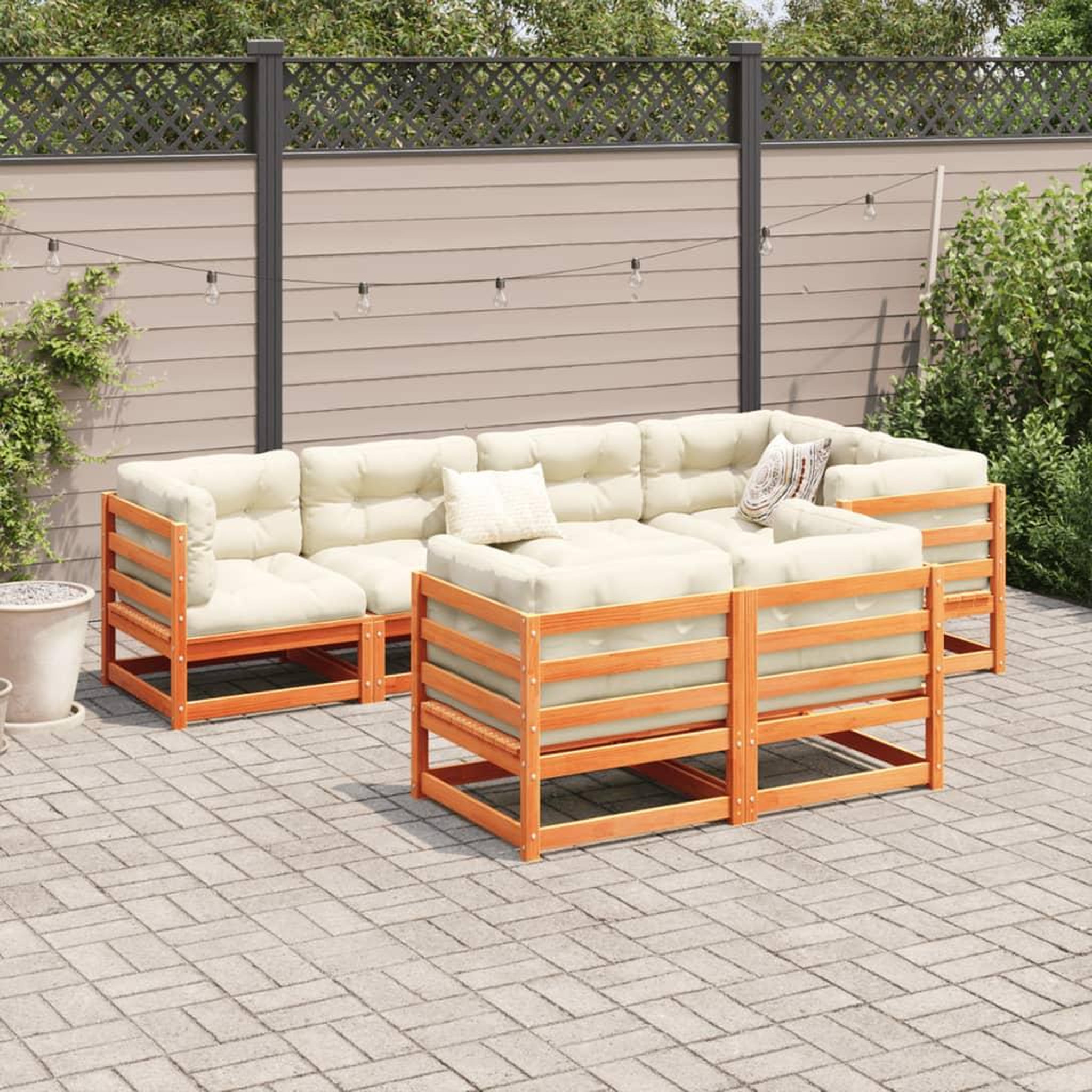 Voir la diapositive 3 : VIDAXL Salon de jardin 7 pcs avec coussins cire marron bois pin massif