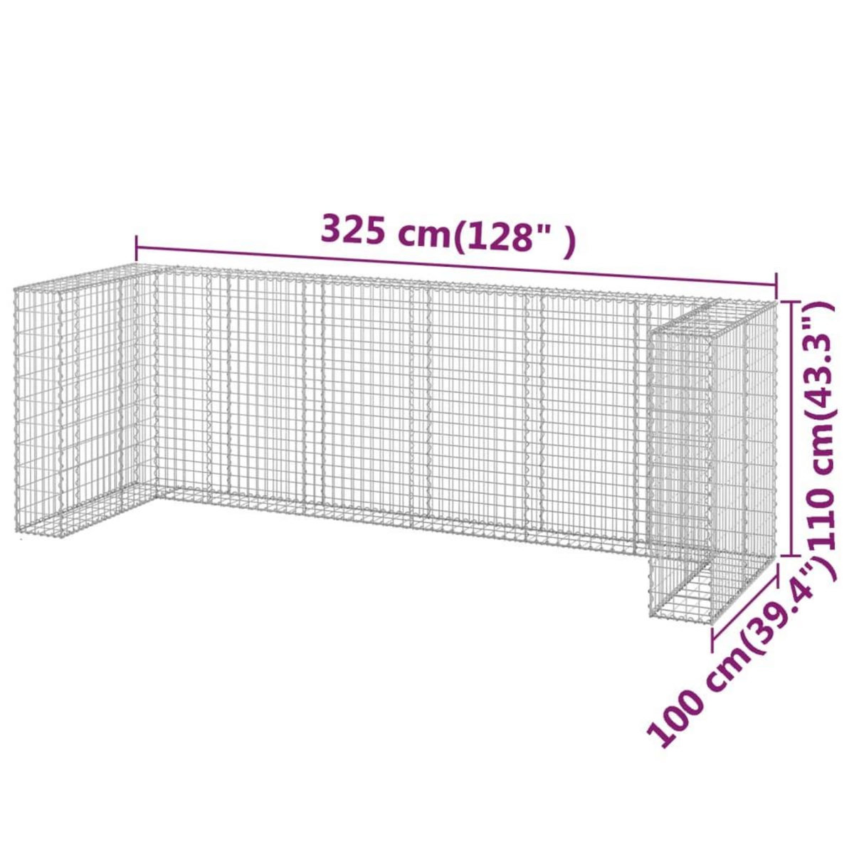 VIDAXL Mur en gabion pour poubelles Acier galvanise 325x100x110 cm