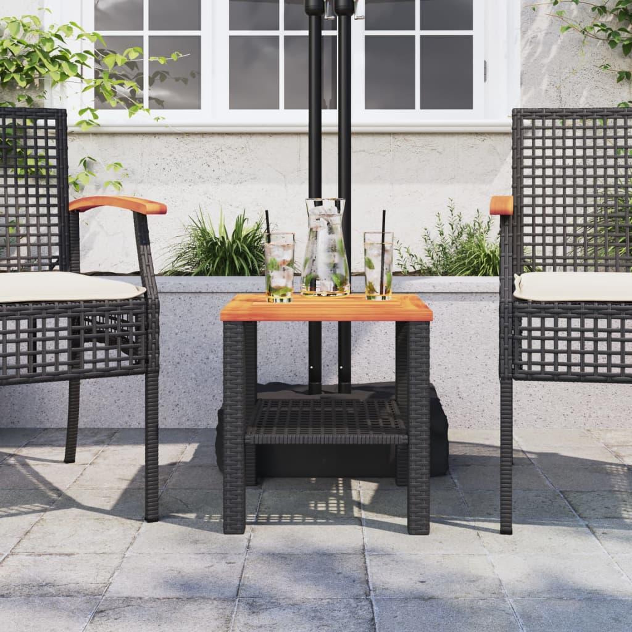 Voir la diapositive 3 : VIDAXL Table de jardin noir 40x40x42 cm resine tressee et bois acacia