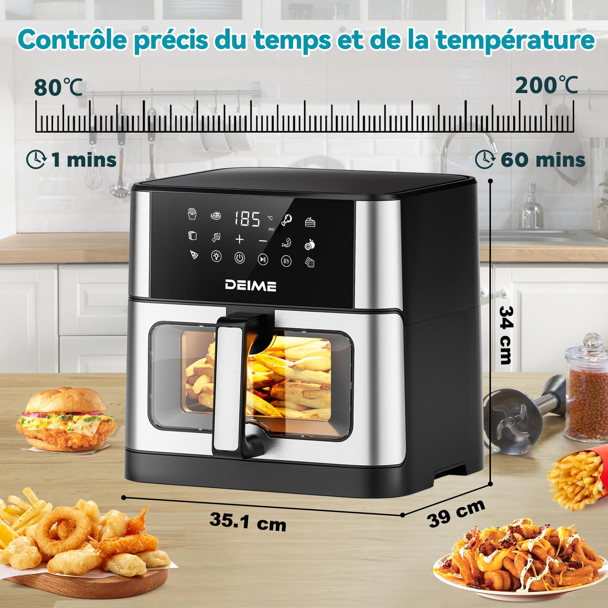 Voir la diapositive 2 : DEIME DEIME - 10 l 1800 w 10 programmes avec fenêtre de cuisson – inox