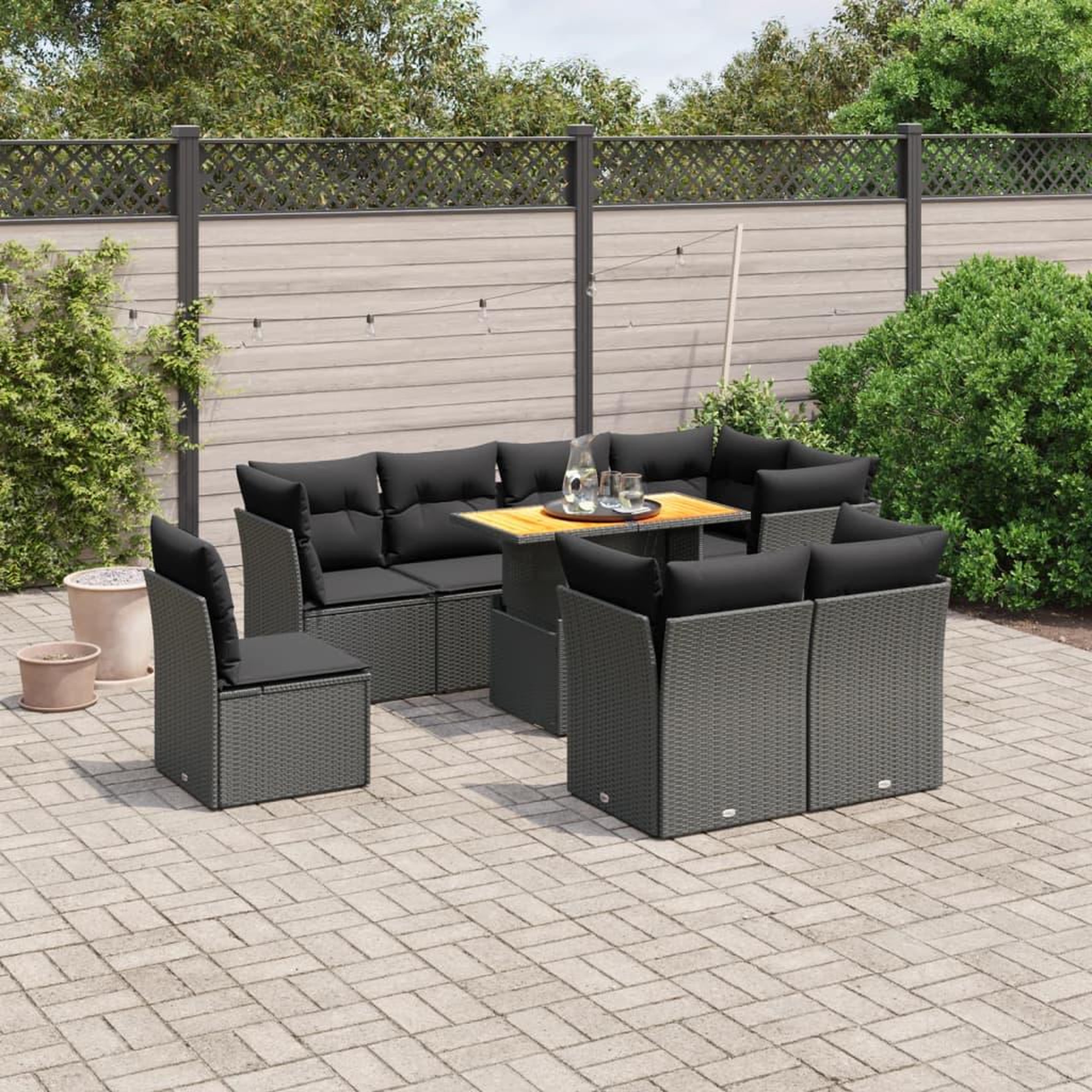 VIDAXL Salon de jardin 9 pcs avec coussins noir resine tressee
