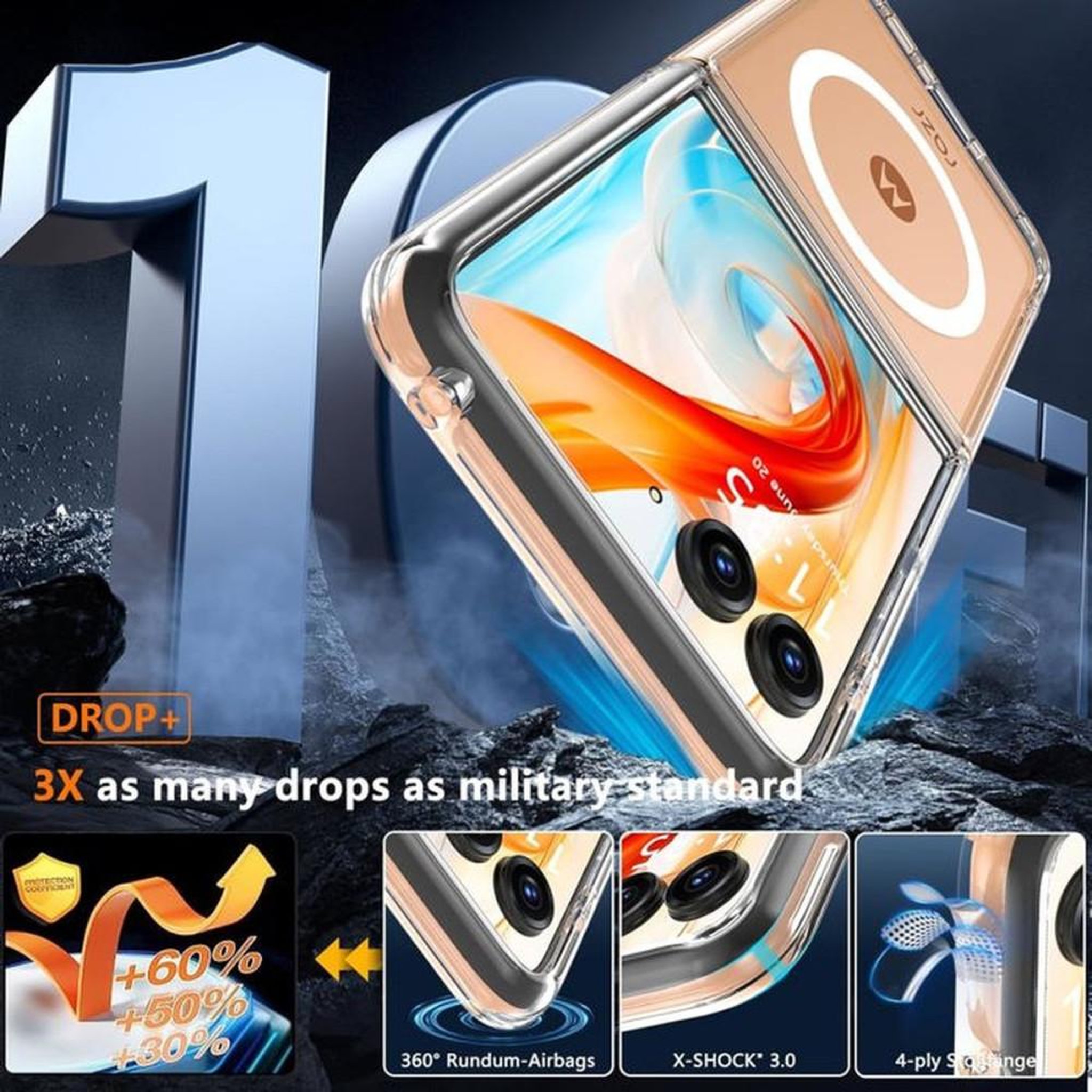 Voir la diapositive 5 : Coque téléphone magnétique transparente pour Motorola Razr Plus 2024, bords surélevés, protection caméra, fermeture pliable et anti-rayures