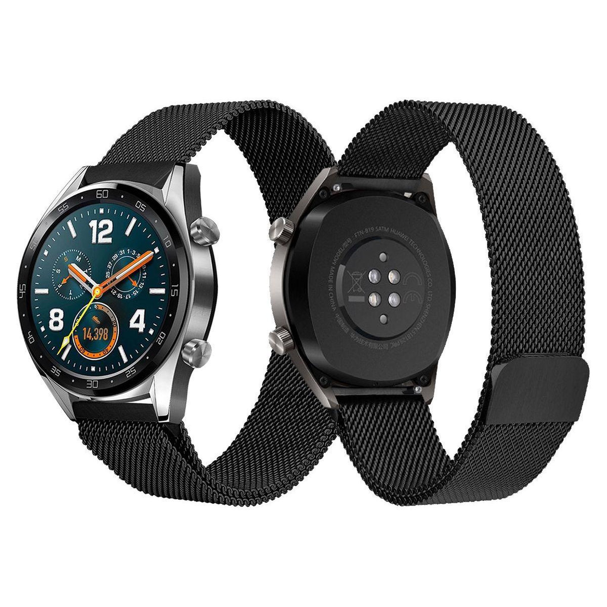 Voir la diapositive 4 : IBROZ Bracelet Samsung/Huawei 20mm Maille noir