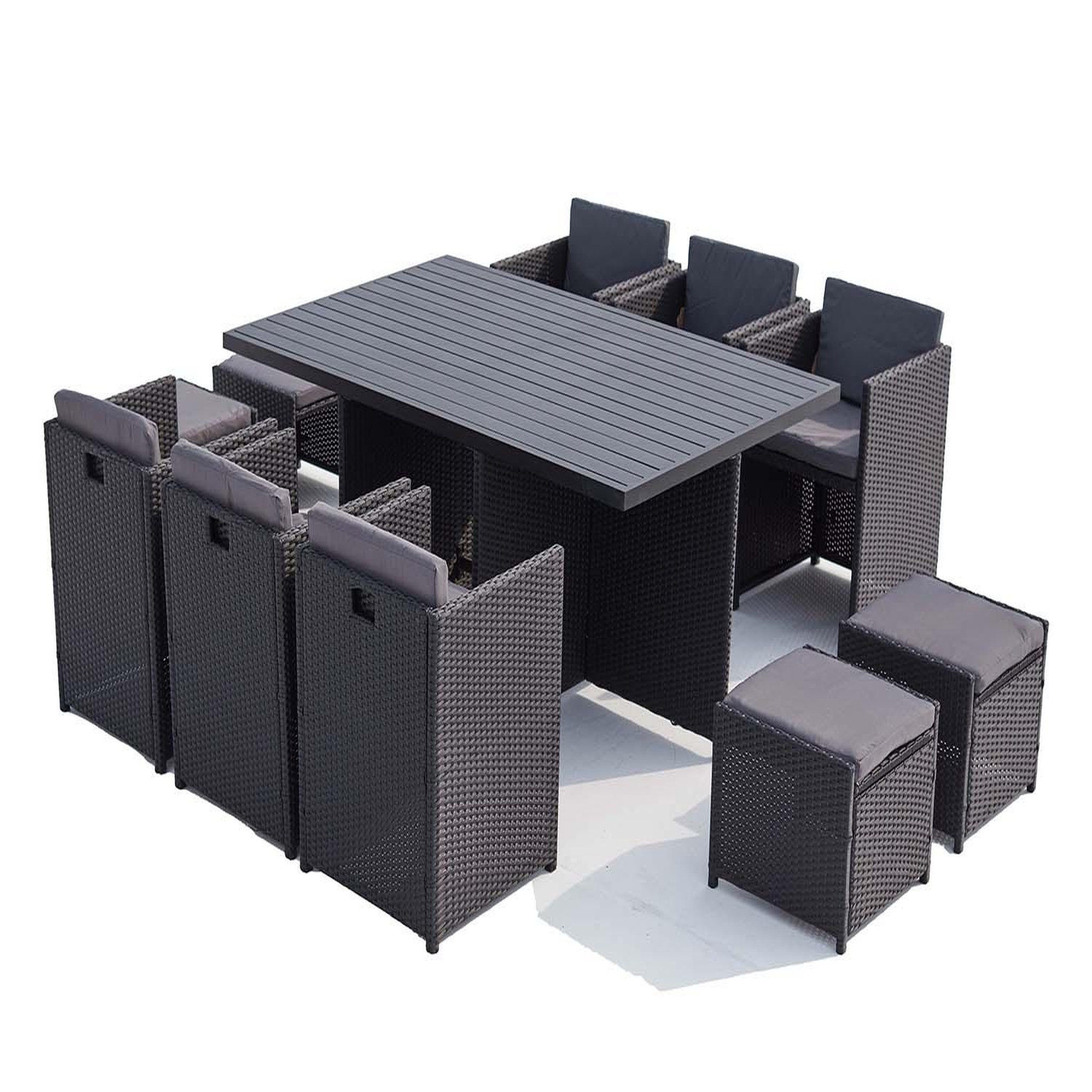 CONCEPT USINE Table et chaise 10 places encastrables alu résine noir-gris SUNSET