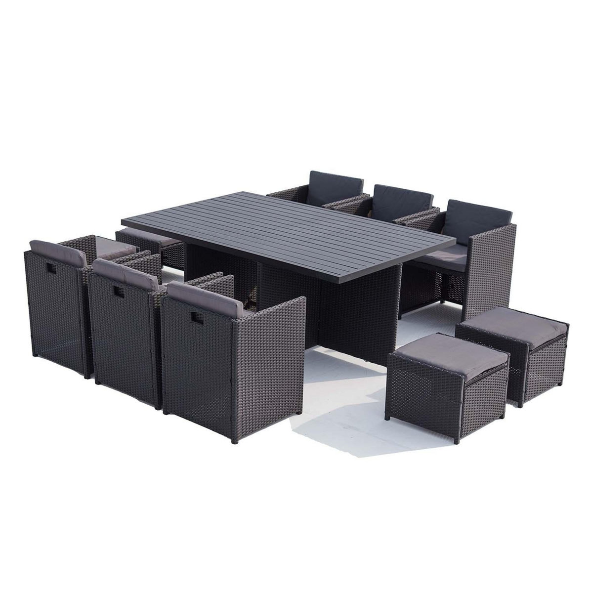 CONCEPT USINE Table et chaise 10 places encastrables alu résine noir-gris SUNSET