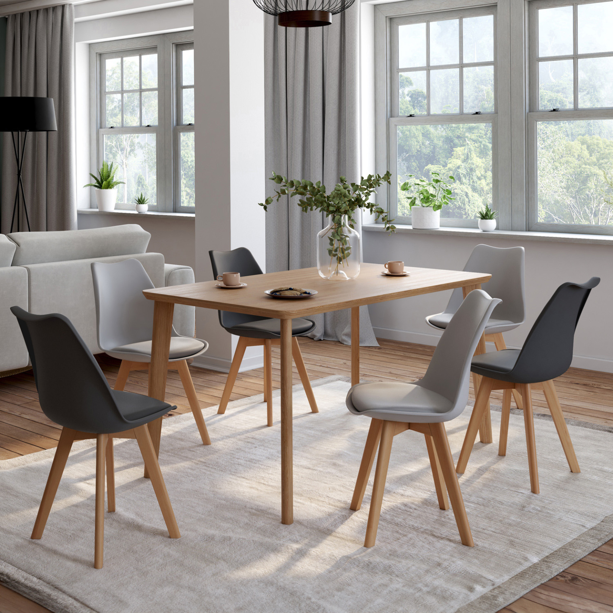 Voir la diapositive 2 : ID MARKET Lot de 6 chaises scandinaves sara mix color gris foncé x3 et gris clair x3