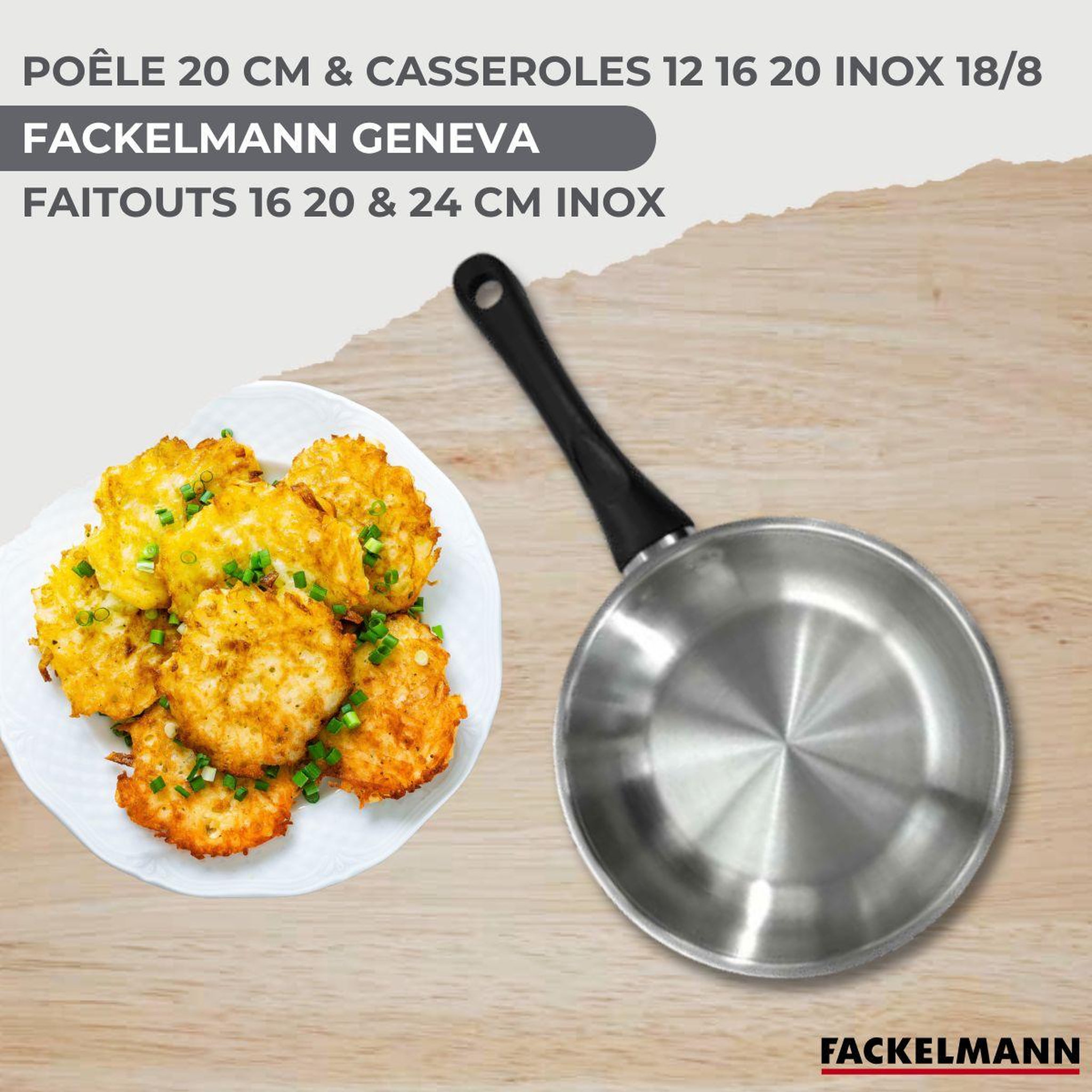 Voir la diapositive 2 : Fackelmann Batterie de cuisine 1 poêle 20 cm, 3 casseroles 12/16/20 cm, 3 faitouts 16/20/24 cm, 6 ustensiles fackelmann geneva
