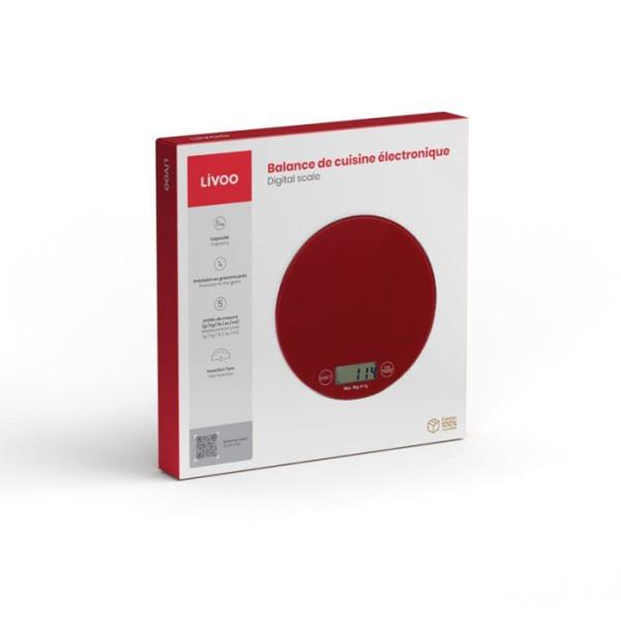 Voir la diapositive 5 : LIVOO Balance de cuisine électronique 5kg rouge chilli - DOM494R