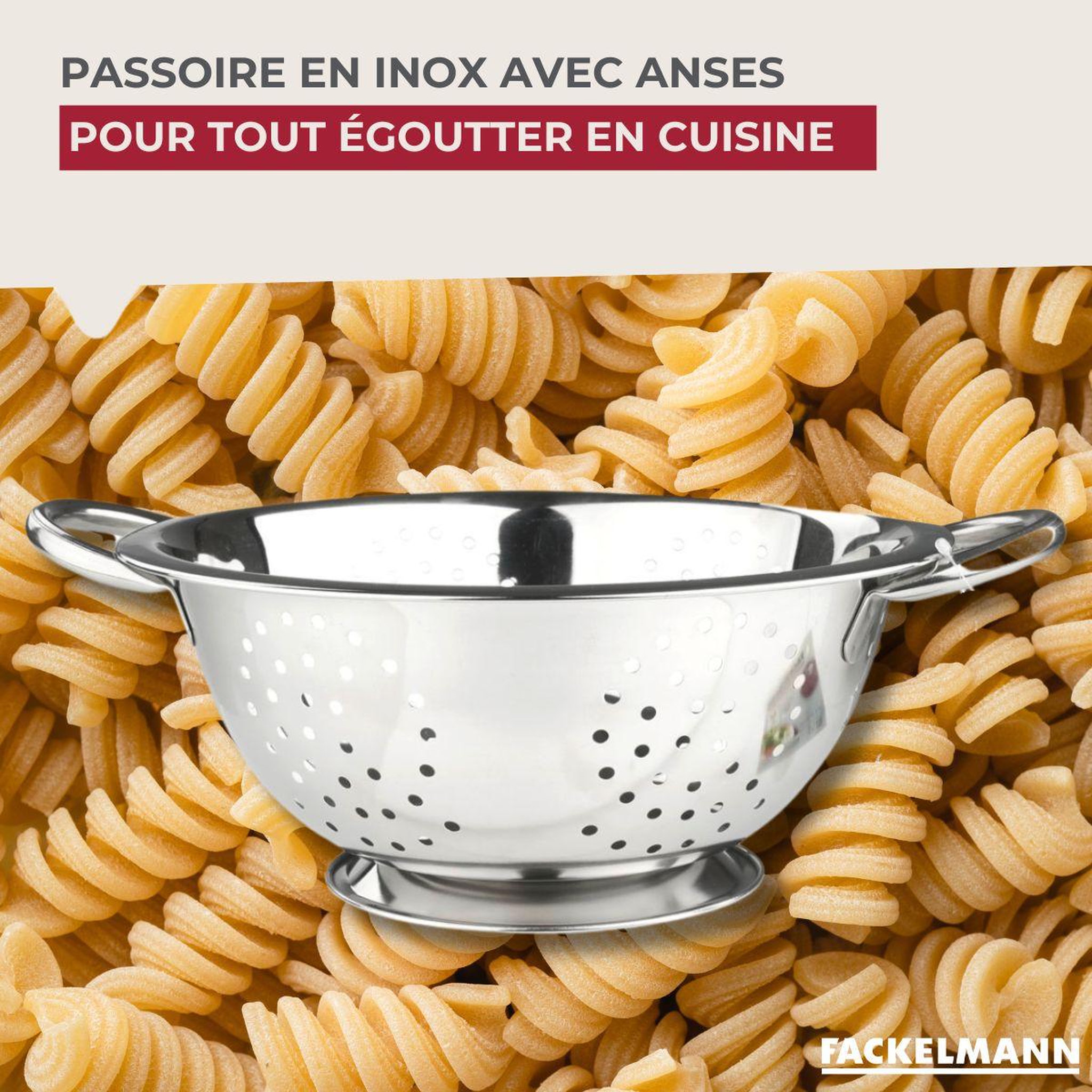 Voir la diapositive 2 : Fackelmann Ensemble de 2 passoires inox 24 cm avec anses fackelmann