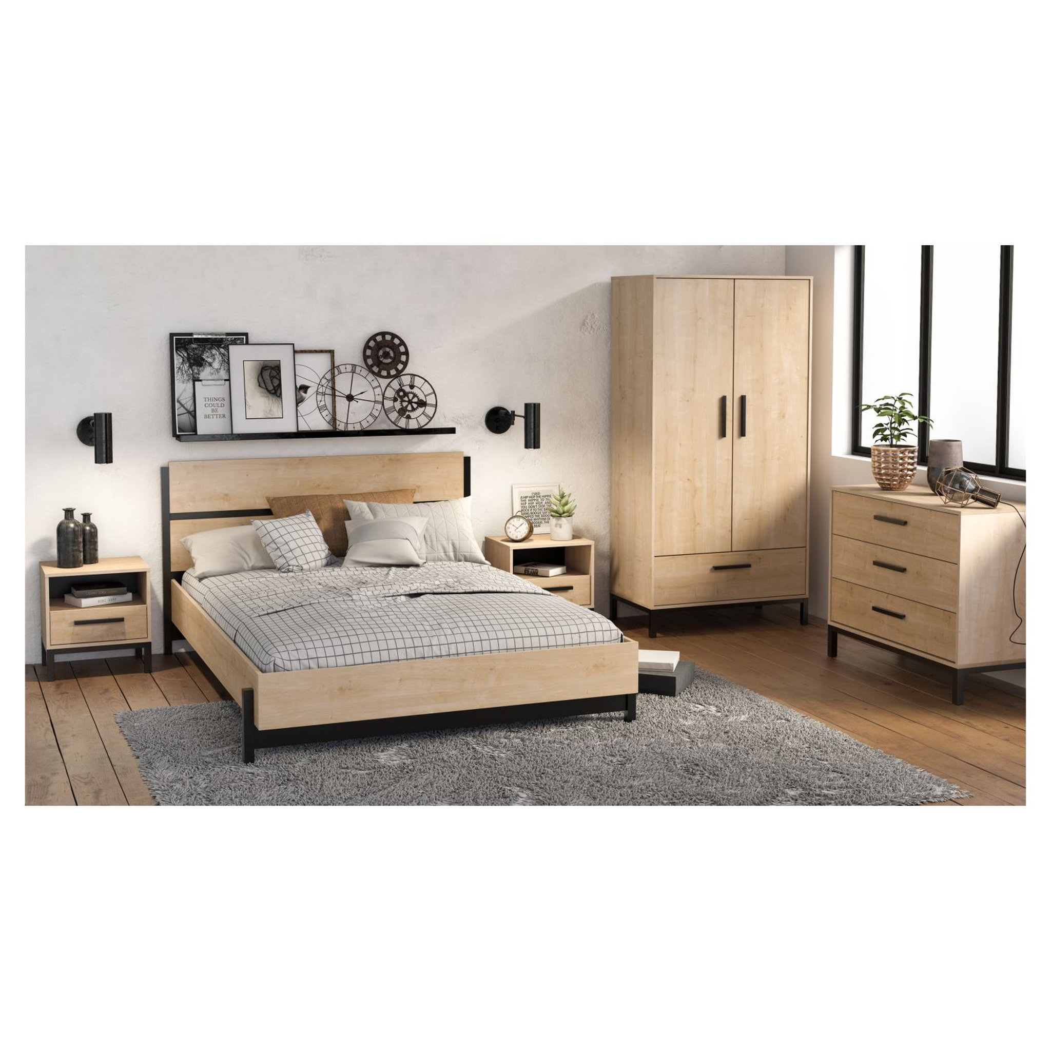 Voir la diapositive 3 : Chevet 1 tiroir esprit industriel L44cm DOWNTOWN