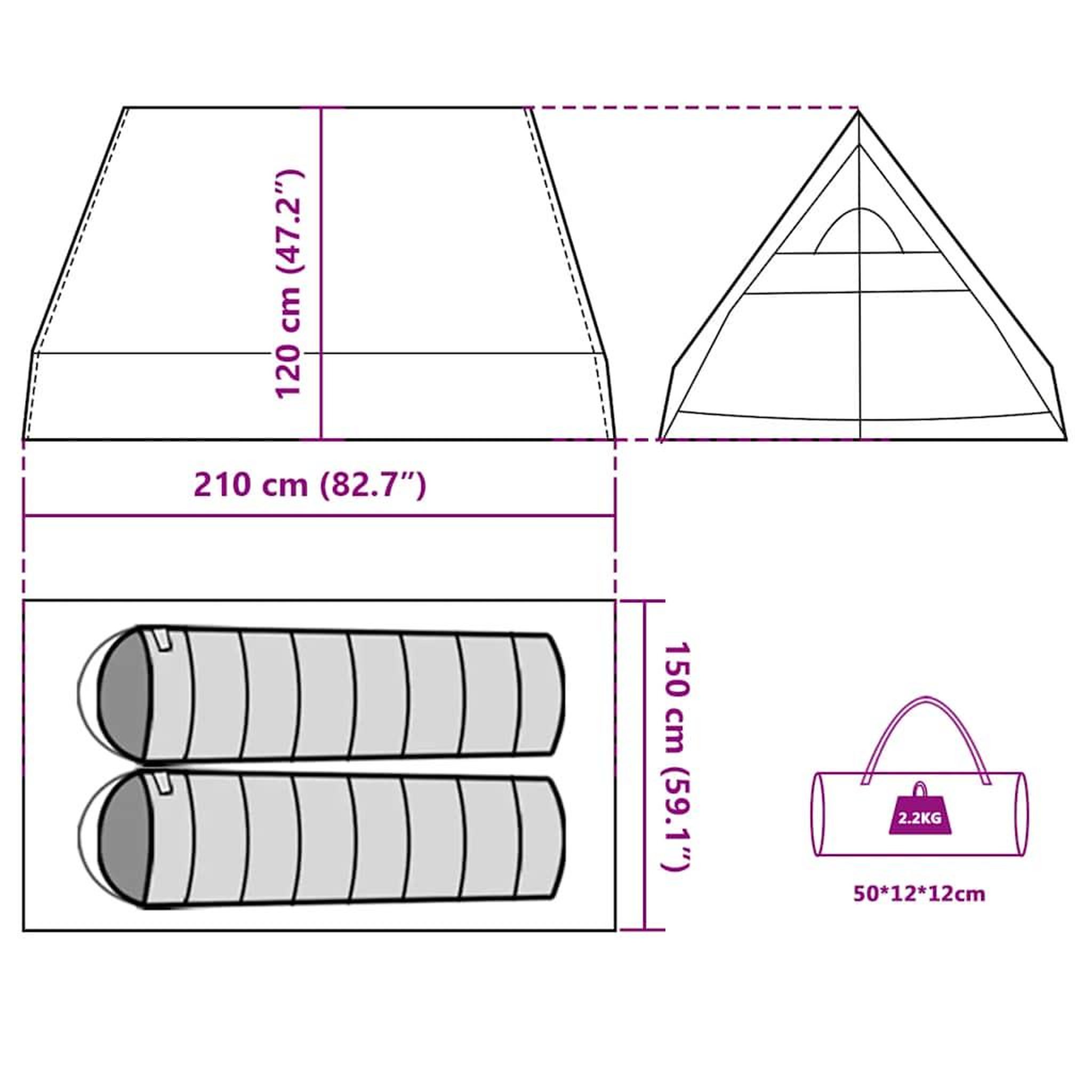 Voir la diapositive 6 : VIDAXL Tente de camping en forme de A 2 personnes gris impermeable