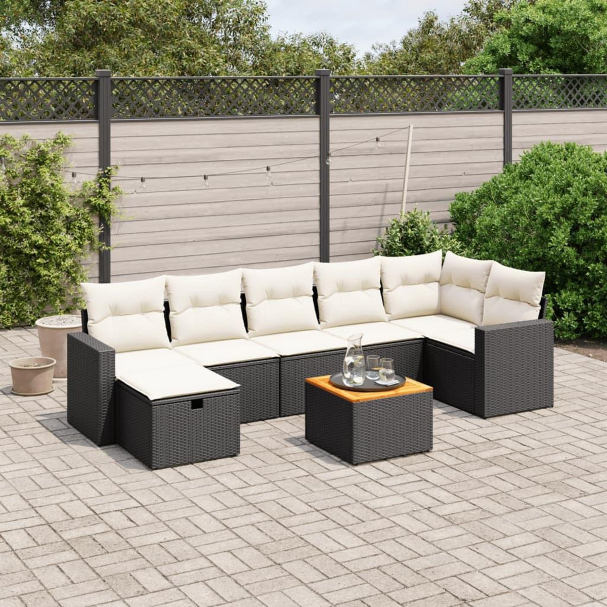 VIDAXL Salon de jardin 8 pcs avec coussins noir resine tressee