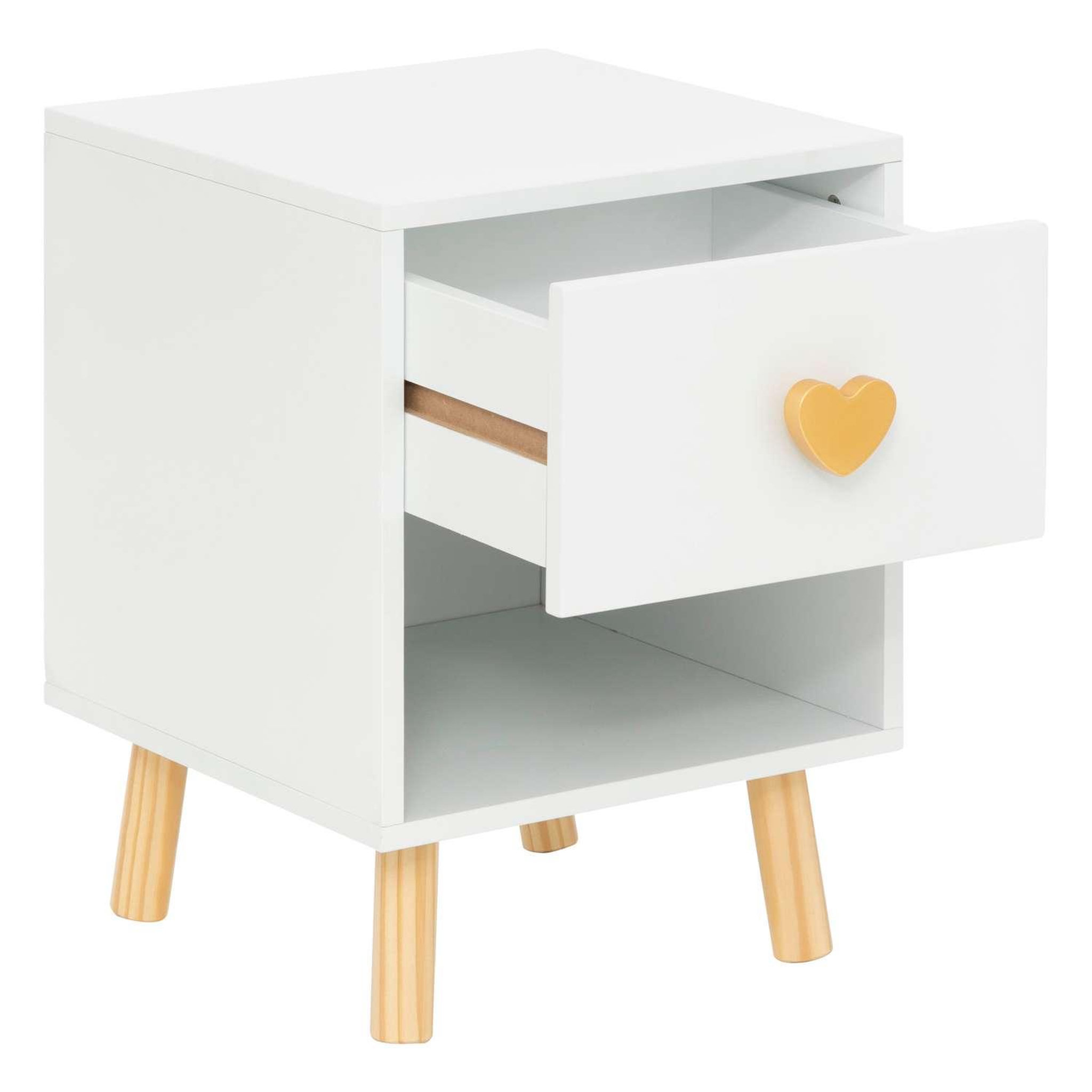 Voir la diapositive 3 : ATMOSPHERA Table de chevet 1 tiroir en bois AMOUR - Blanc