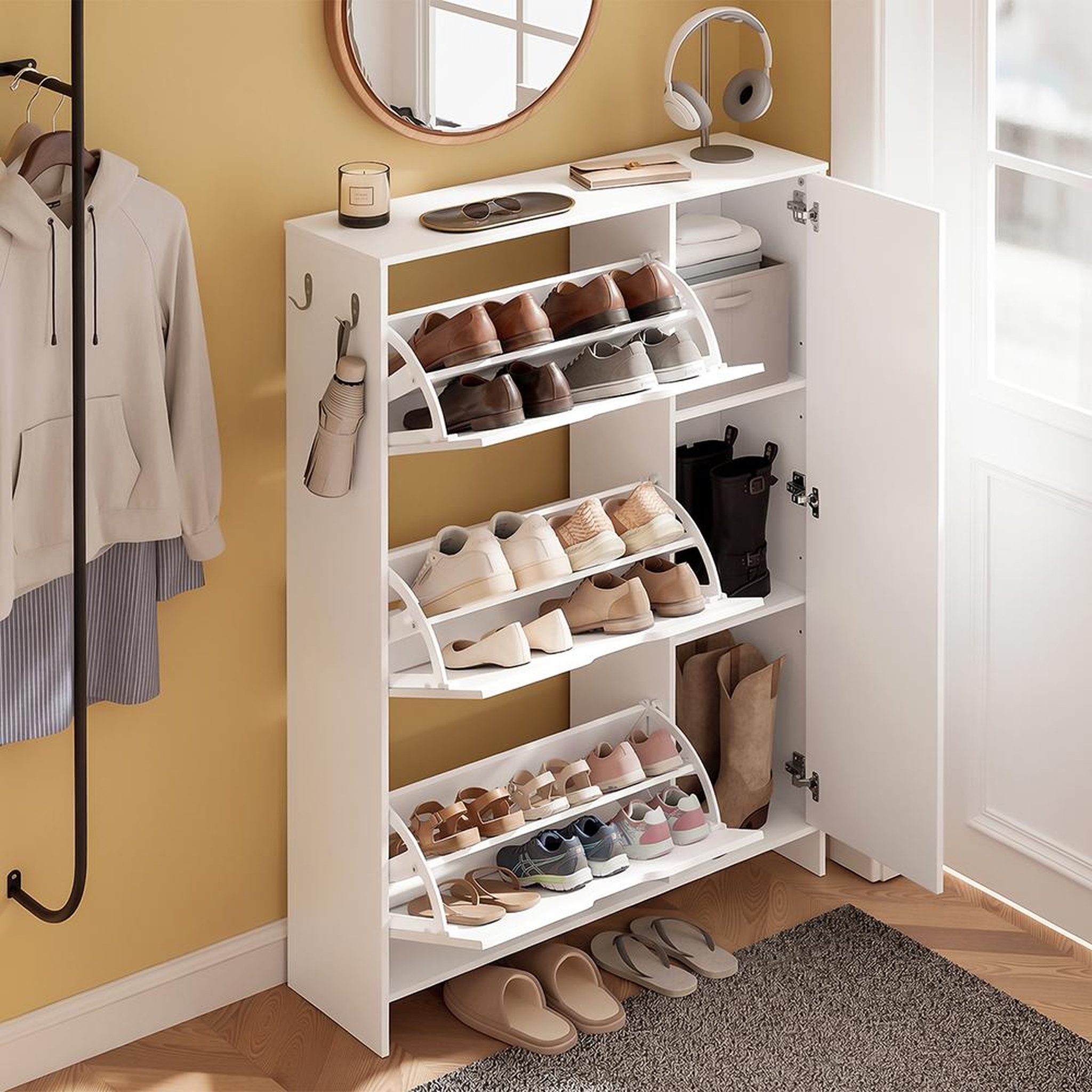 Voir la diapositive 6 : SOBUY Armoire à chaussures Blanc 84x24x121 cm 3 tiroirs FSR220-W
