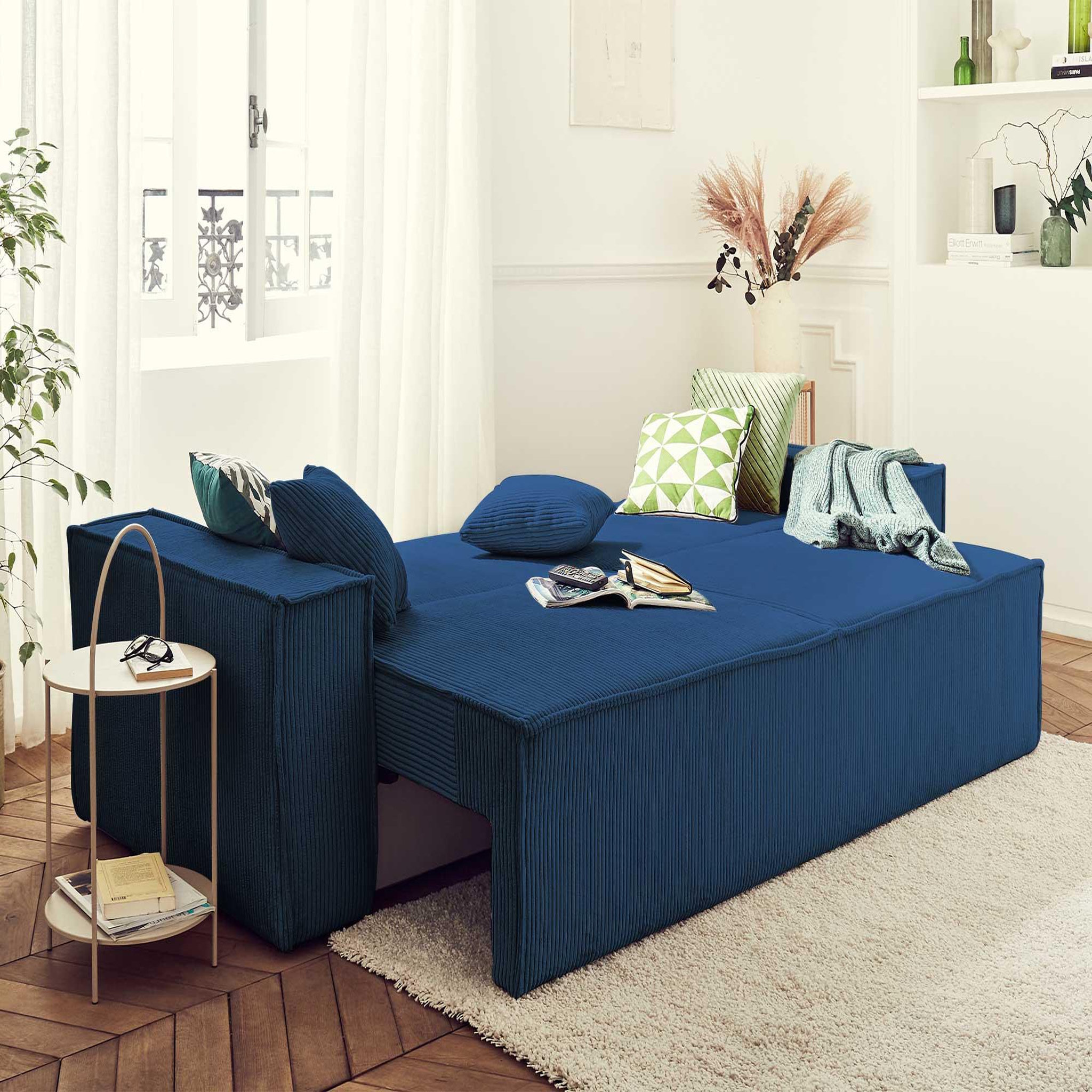 Voir la diapositive 2 : BEST MOBILIER Dellia - canapé 3 places convertible - avec coffre - en velours côtelé - style contemporain