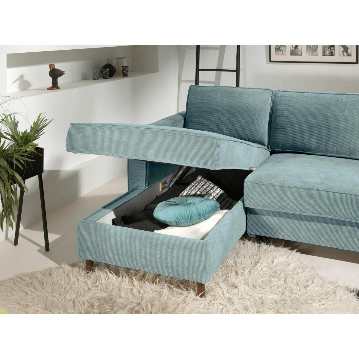 LISA DESIGN Jake - canapé d'angle gauche - convertible avec coffre - 4 places - en velours côtelé