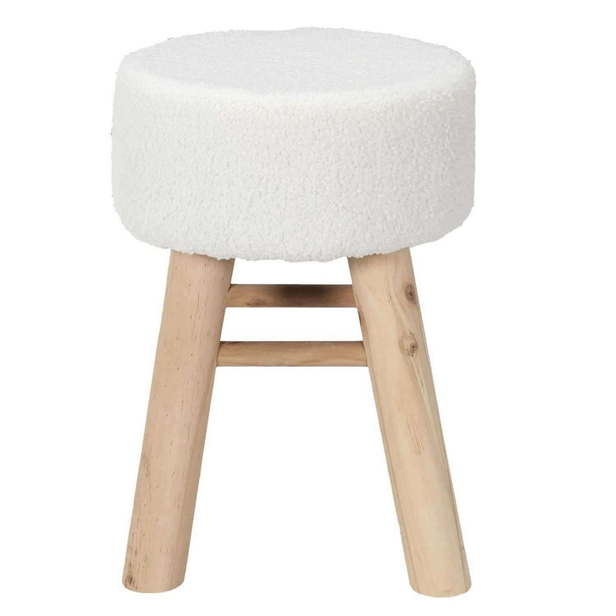 The Home Deco Factory Tabouret en bois et bouclette KARSLAD - Blanc et marron