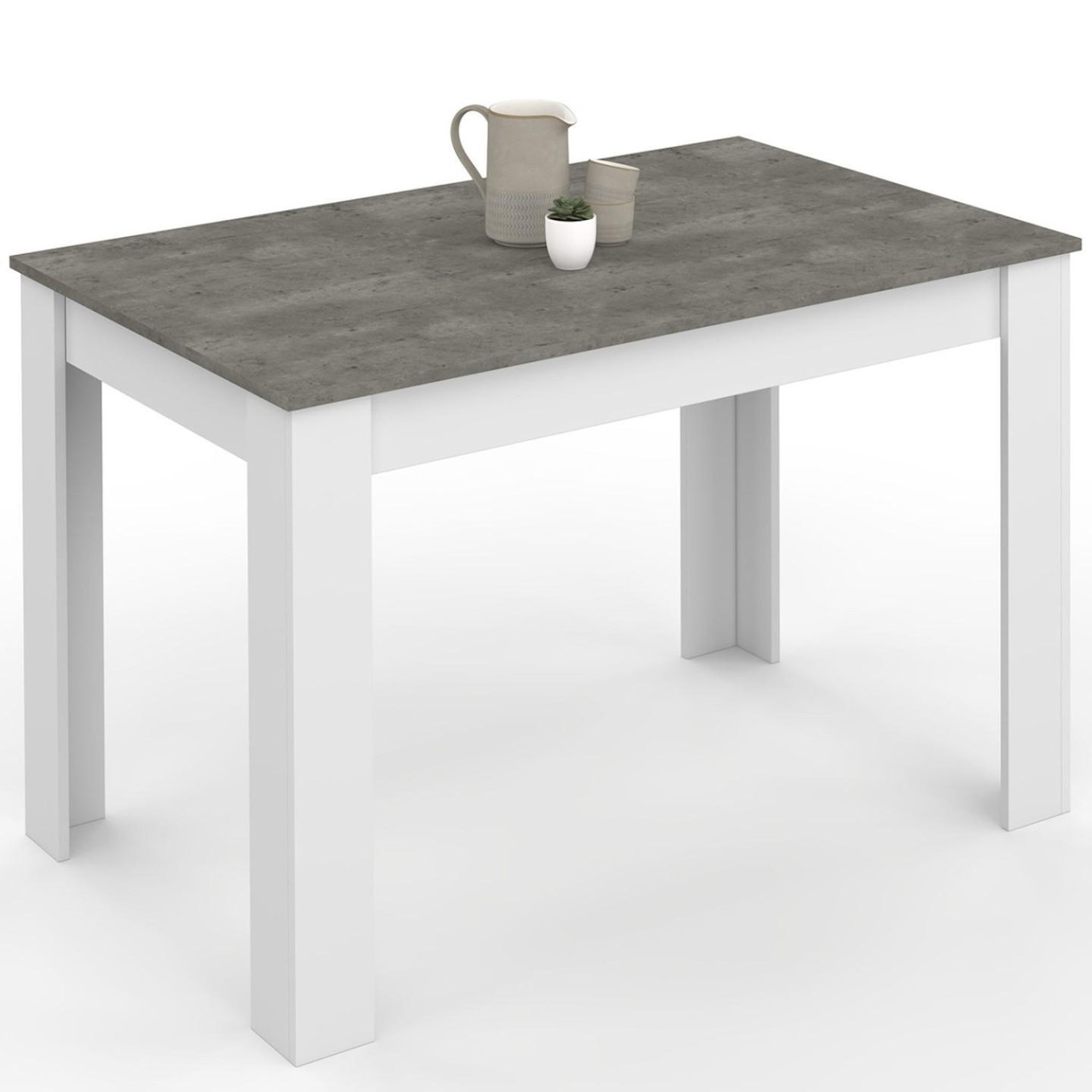 ID MARKET Table à manger rectangle rozy 4 personnes blanc plateau effet béton 110 cm