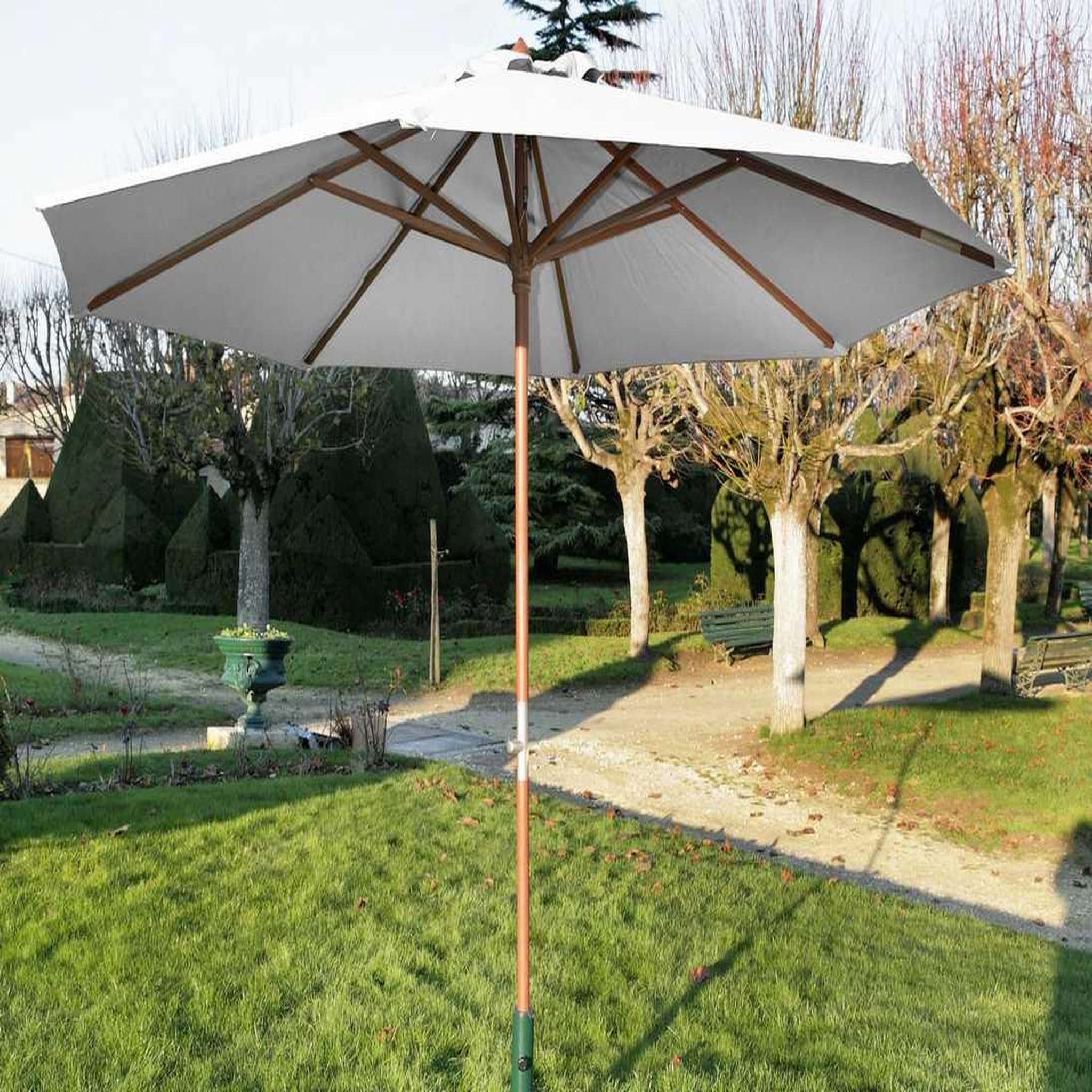 Proloisirs Parasol droit en bois - Diamètre 300 cm - Toile couleur écrue