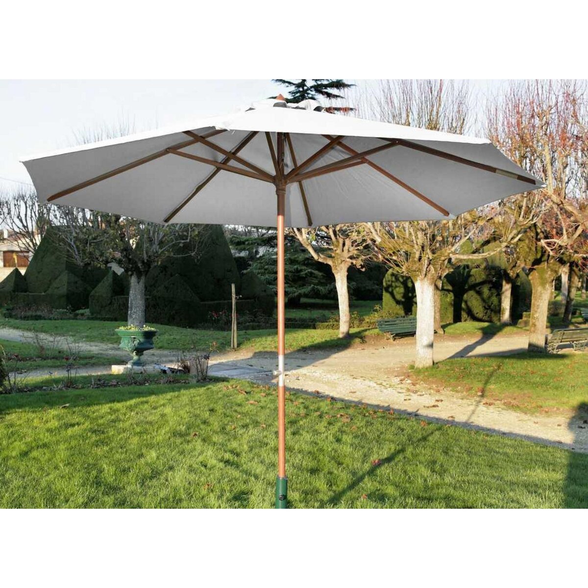 Proloisirs Parasol droit en bois - Diamètre 300 cm - Toile couleur écrue