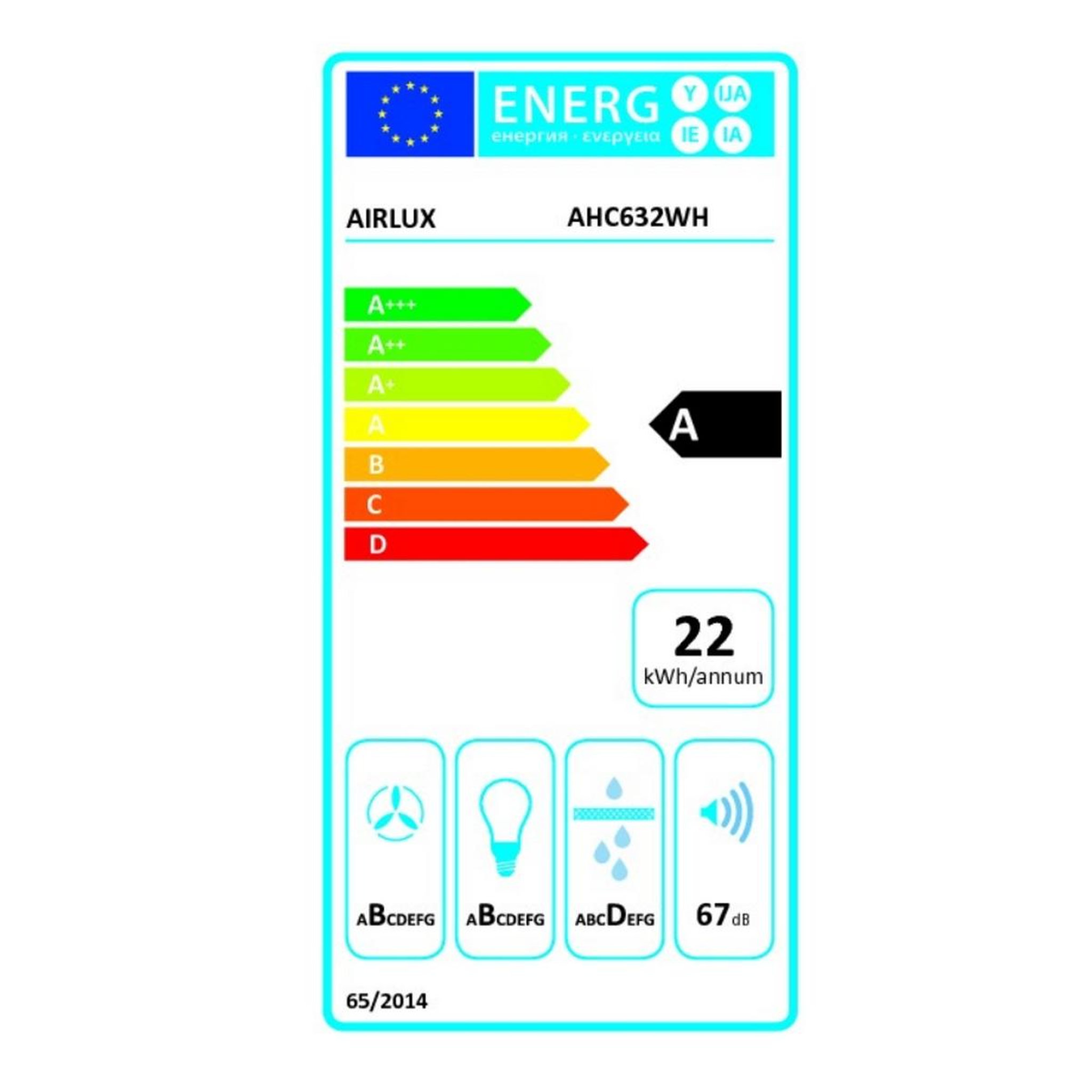 Voir la diapositive 2 : Airlux Hotte visière 60cm 322m3/h blanc - ahc632wh