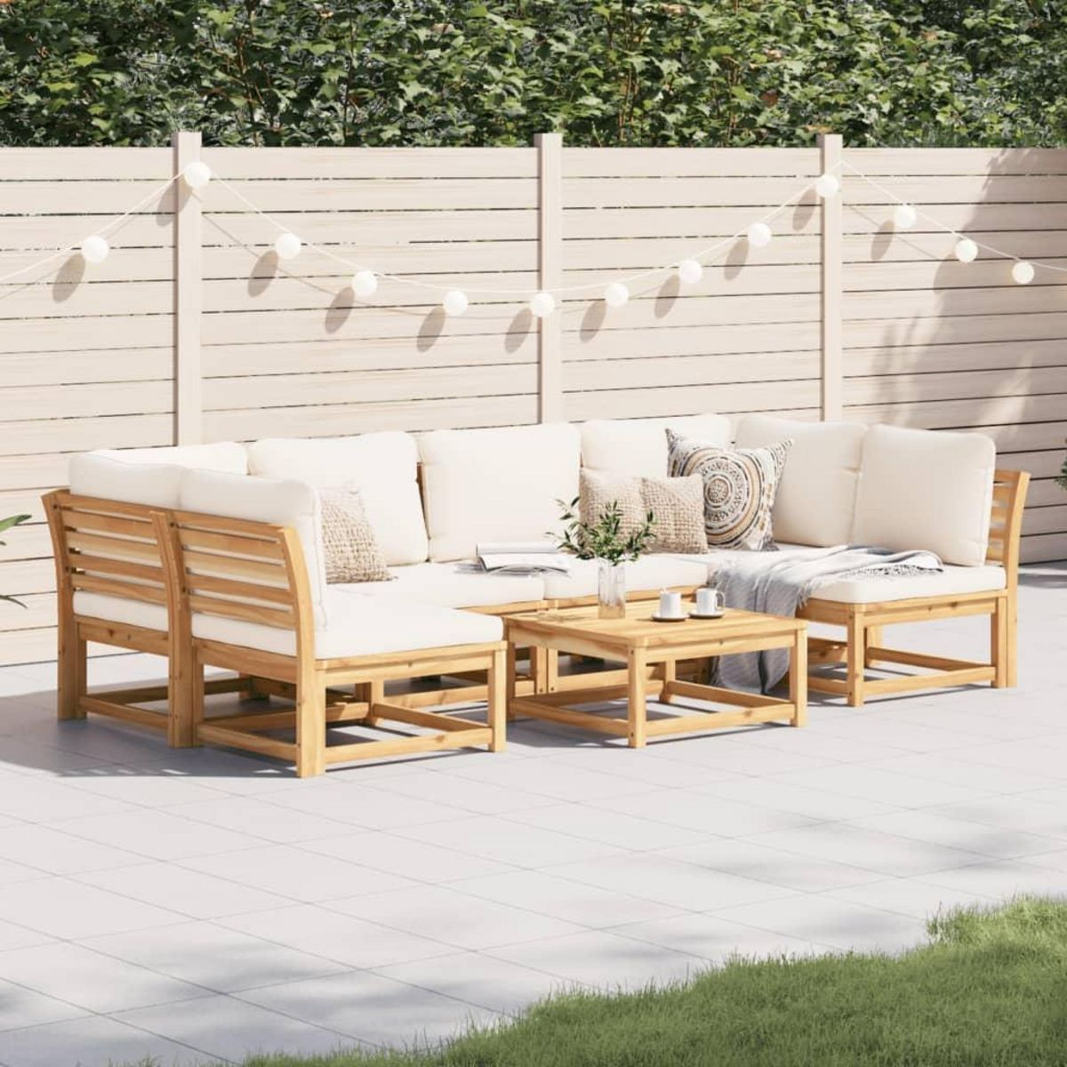 VIDAXL Salon de jardin avec coussins 7 pcs bois massif d'acacia