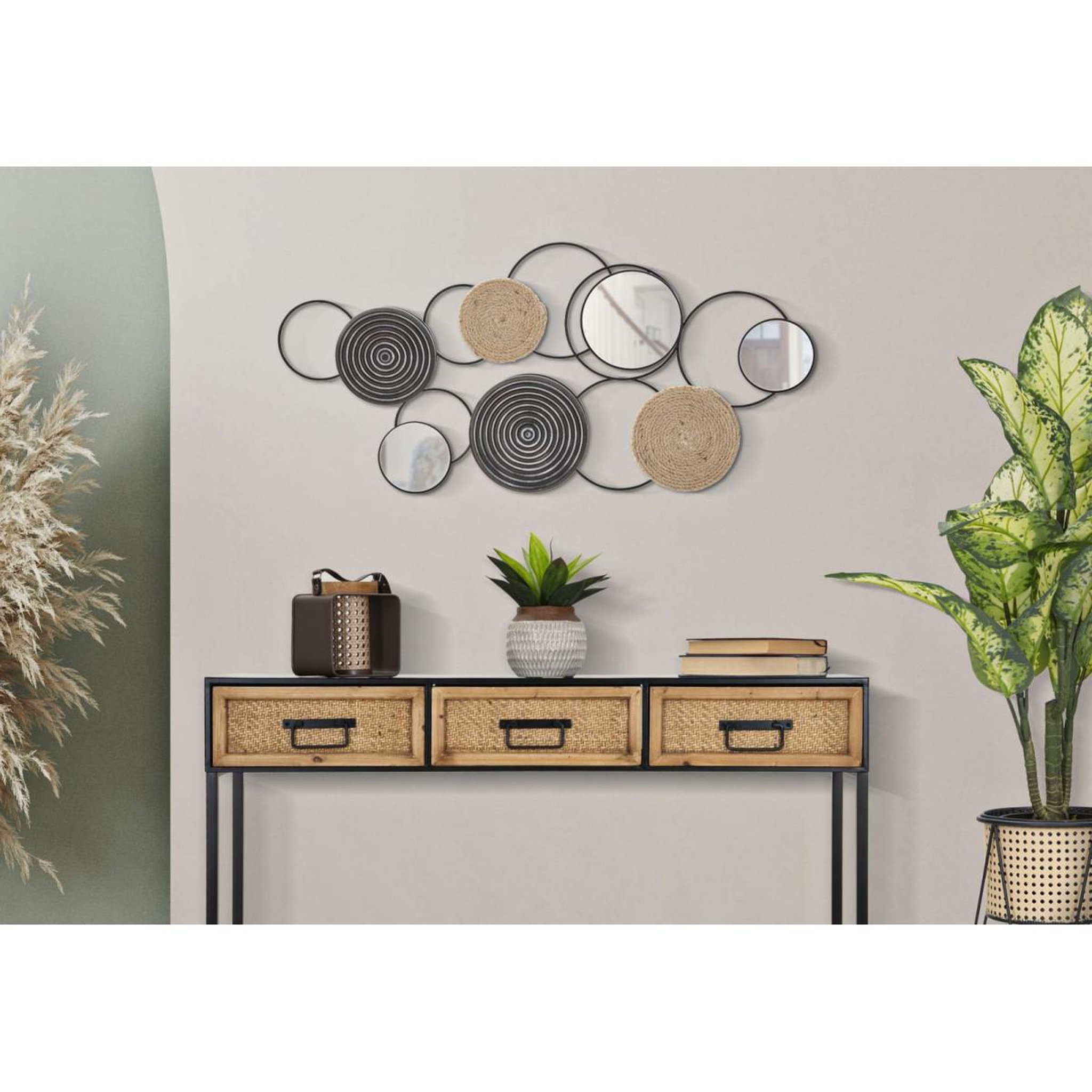 Voir la diapositive 5 : Paris Prix Décoration murale 3 miroirs  triby  106cm noir & marron