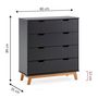 Voir la diapositive 5 : VS VENTA-STOCK Commode Miranda avec 4 tirois en Couleur Anthracite, Pieds en Bois Naturel