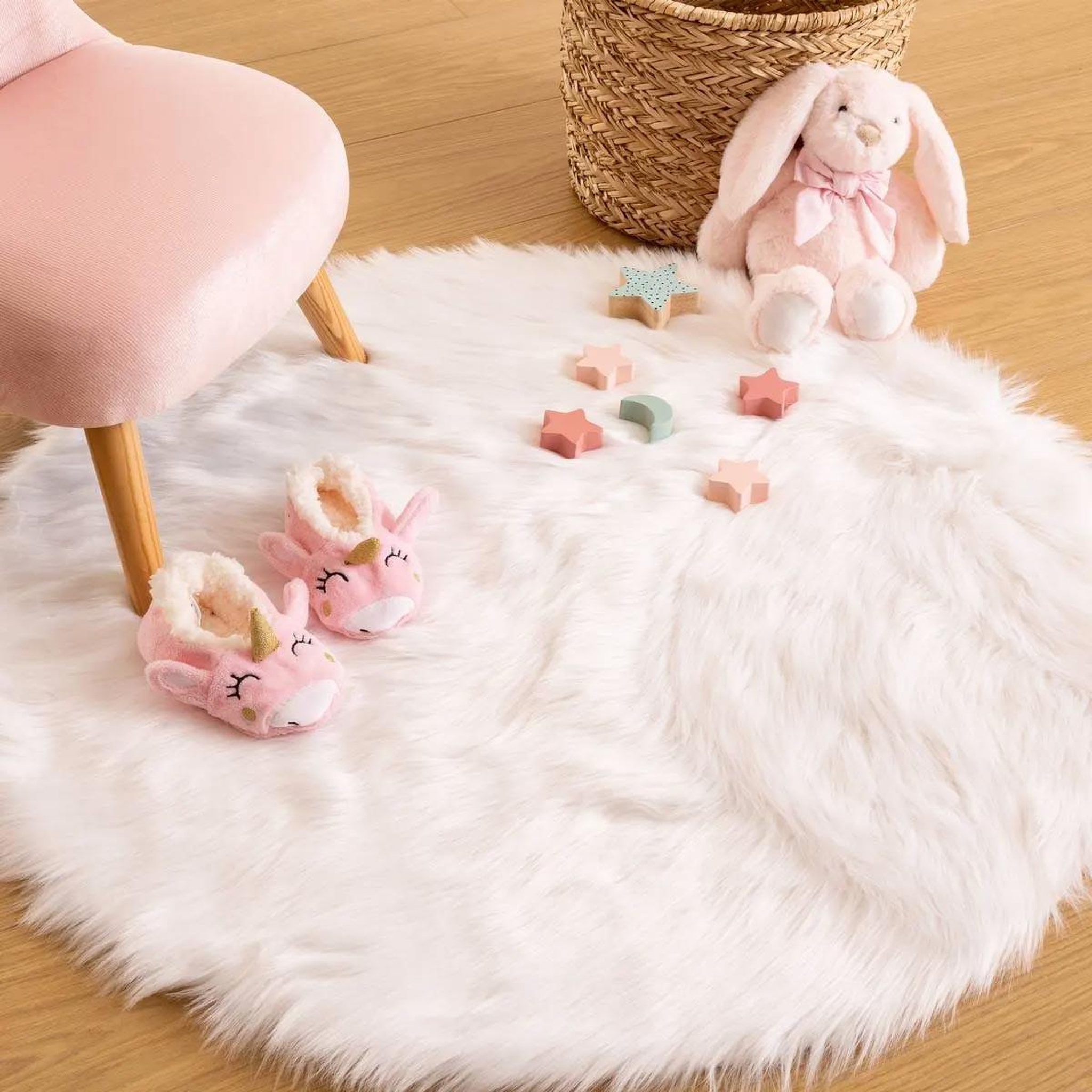 Voir la diapositive 3 : Atmosphera Kids Tapis de salon fourrure  cercle  90cm blanc