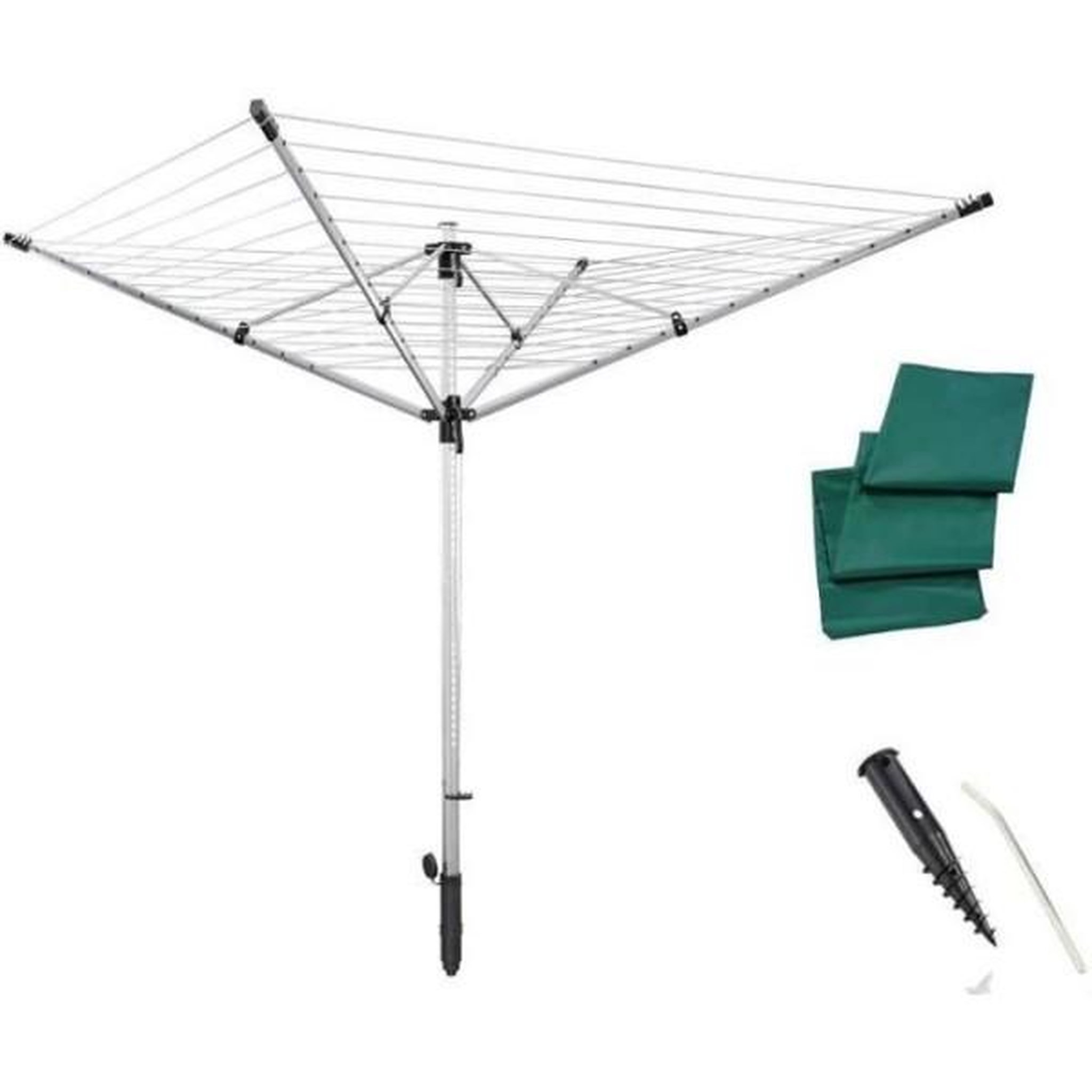 Leifheit Sèche-linge - Séchoir parapluie Leifheit LinoLift 600 QuickStart 85282, étendoir jardin avec 60m d'étendage, housse et douille de fixation,