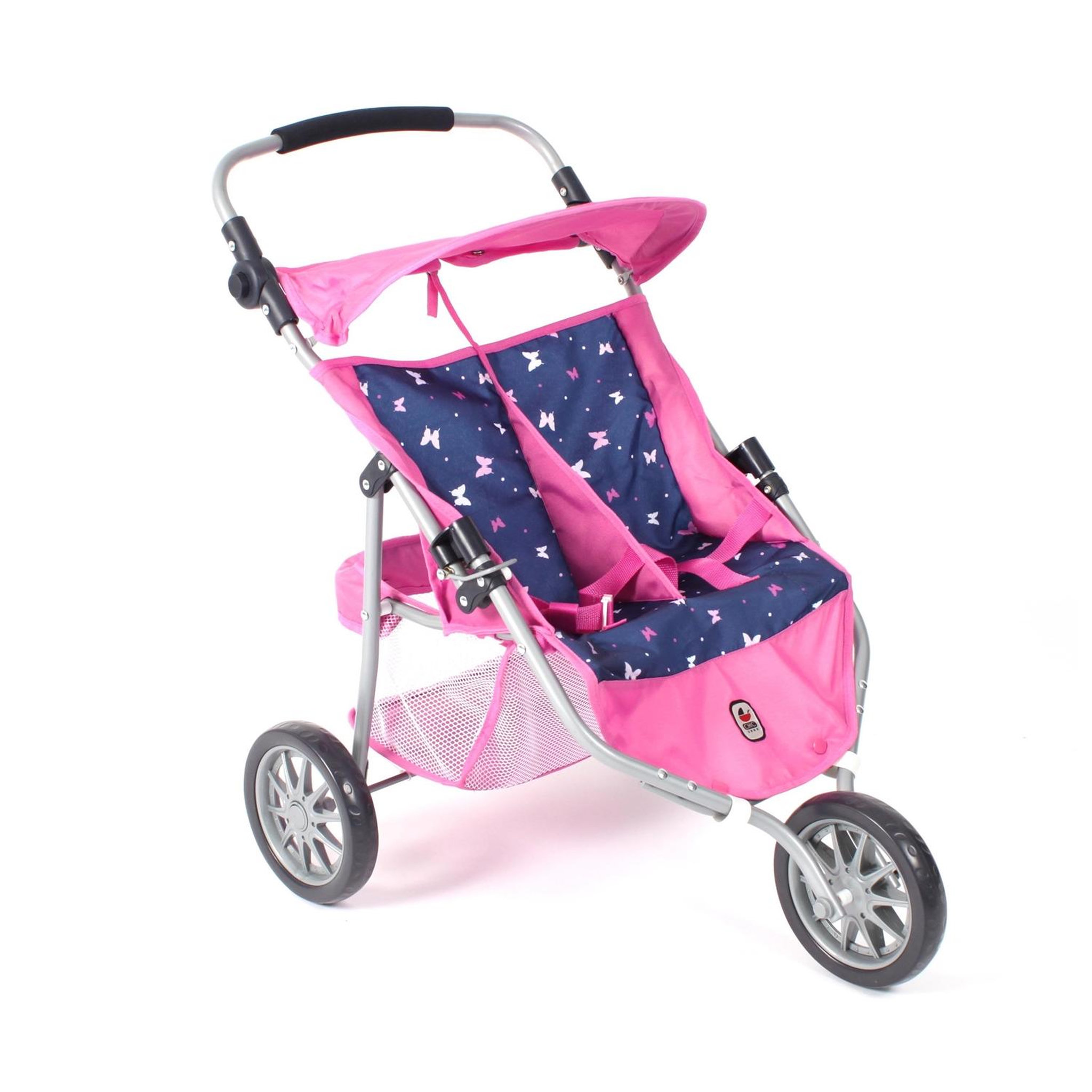 BAYER CHIC 2000 Poussette Jogger 3 roues pour poupées jumelles jean rose