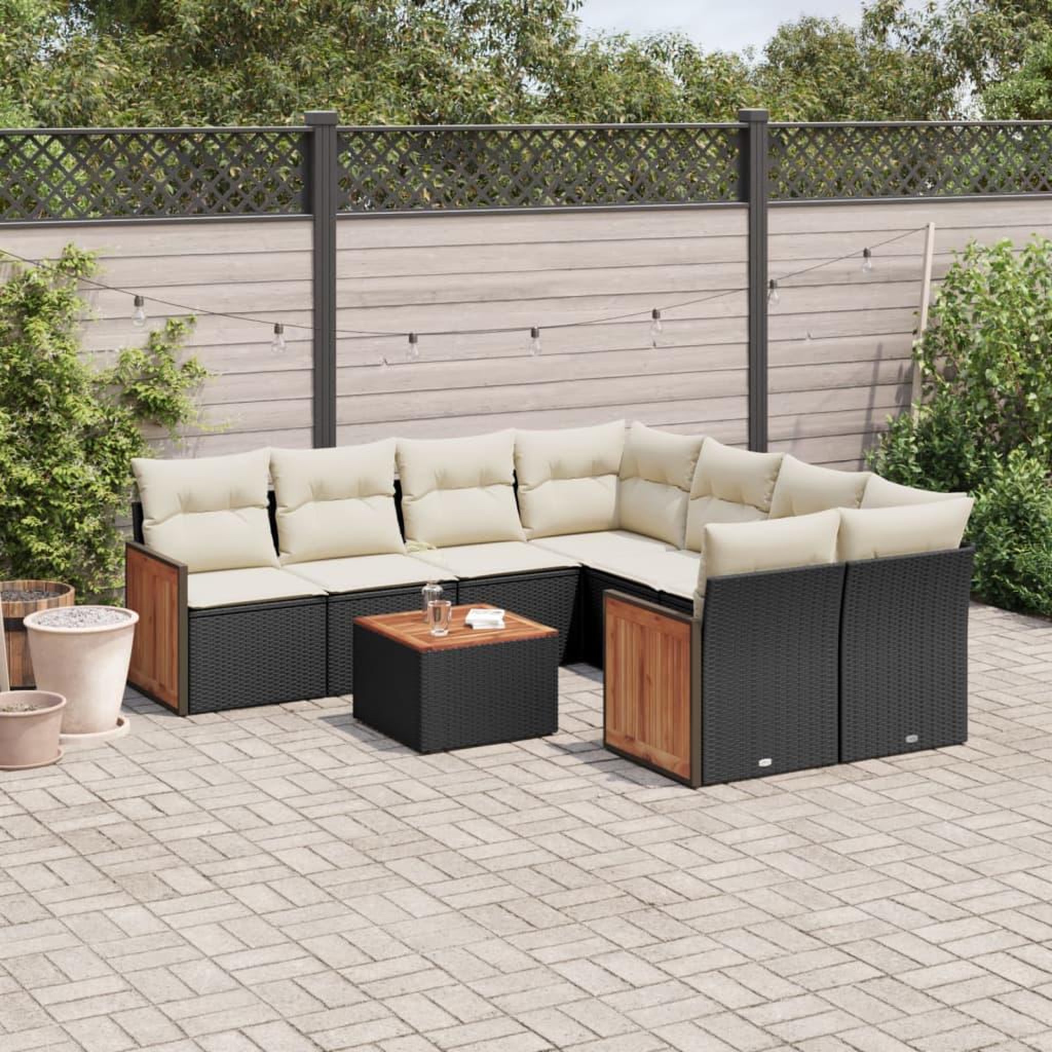 VIDAXL Salon de jardin 9 pcs avec coussins noir resine tressee