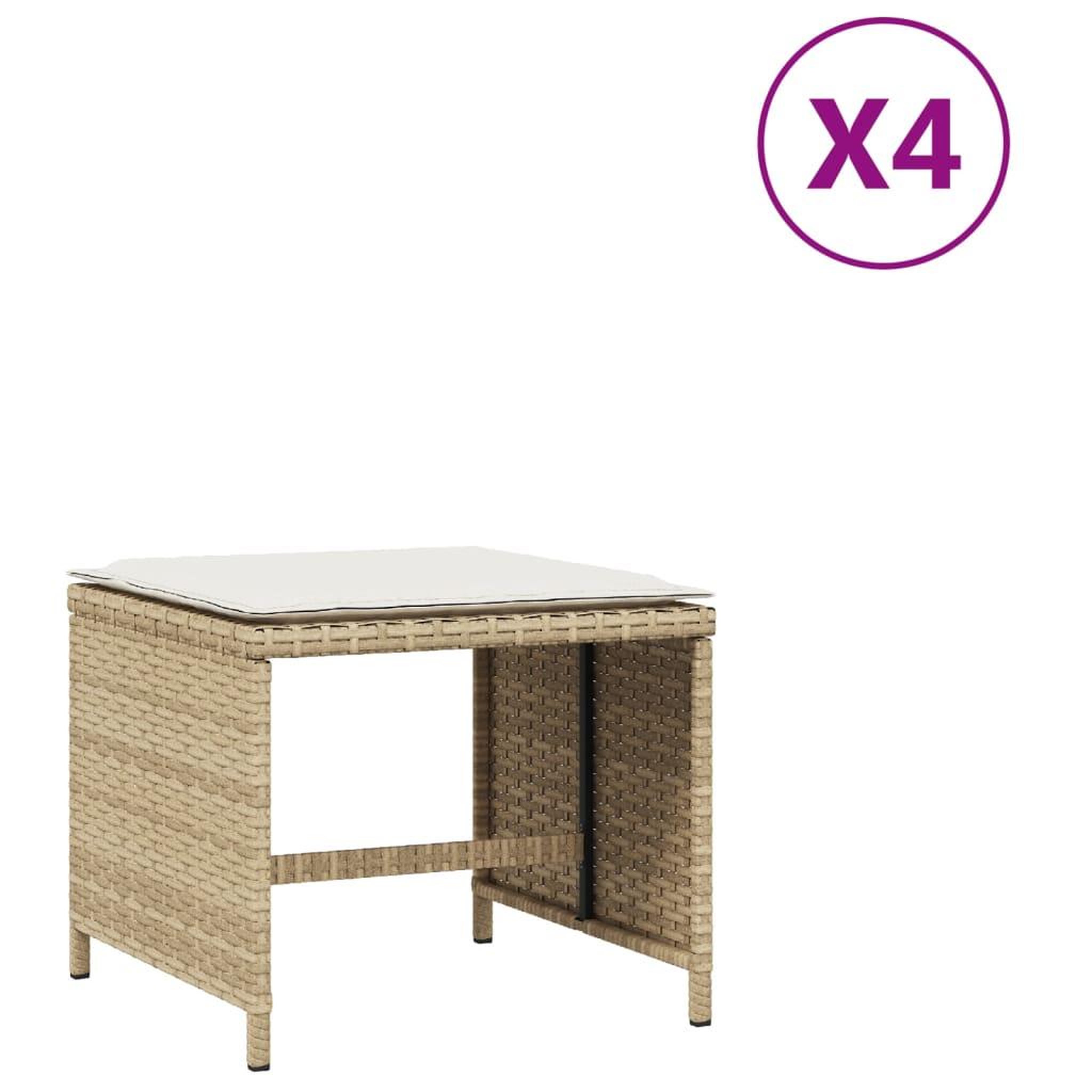 Voir la diapositive 2 : VIDAXL Tabourets de jardin avec coussins lot de 4 beige resine tressee