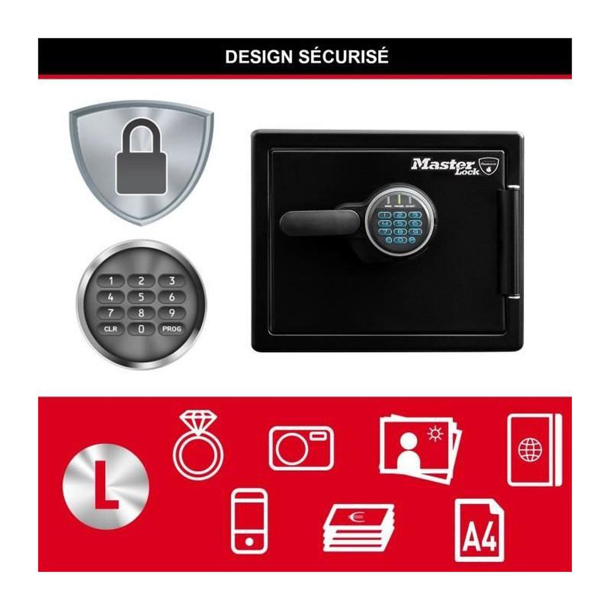 Voir la diapositive 4 : Master lock Coffre-fort [Ignifuge et Etanche] [Large 22,8L] [Combinaison Electronique] - LFW082FTC