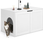 ID MARKET Maison de toilette chat cache-litière avec doubles portes blanc