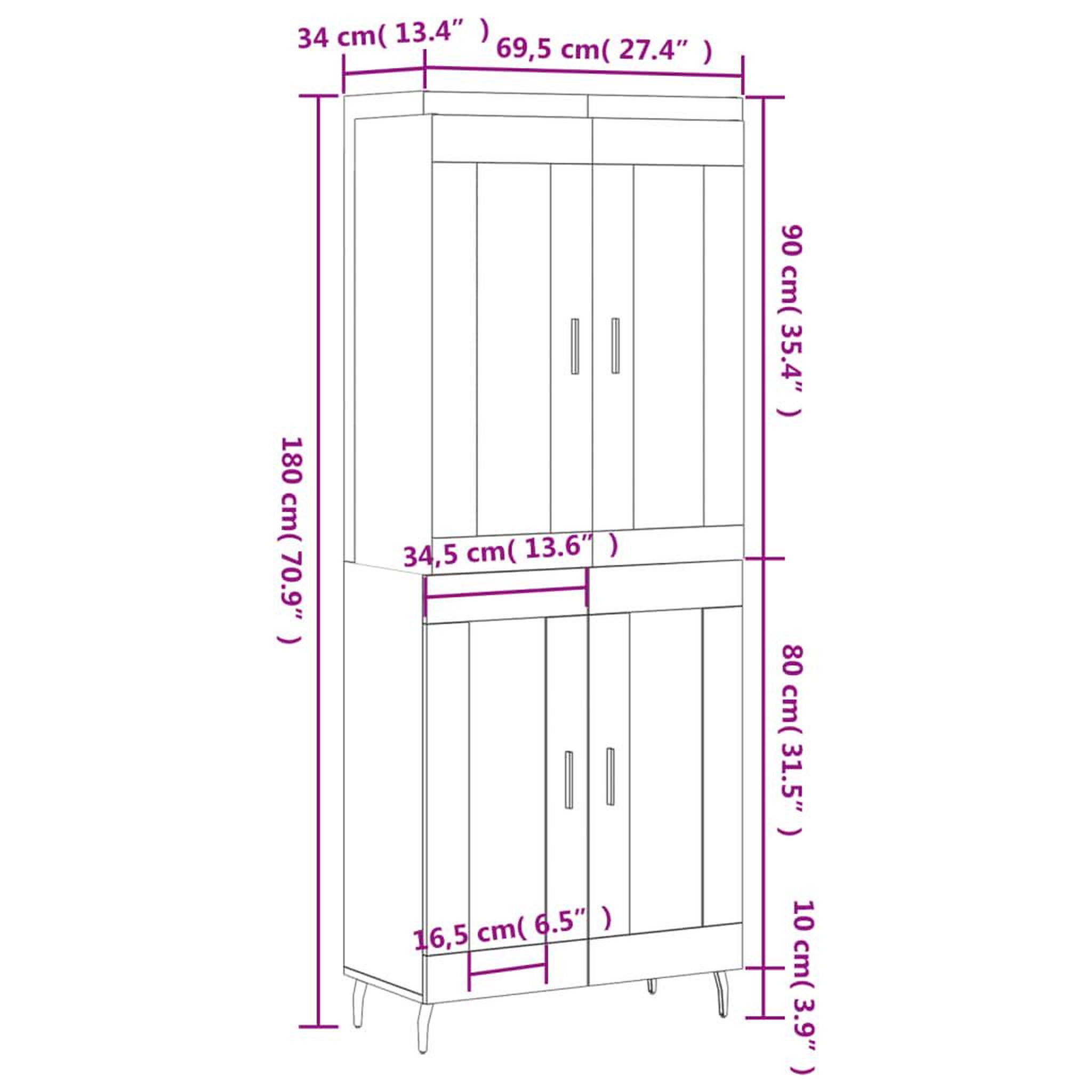 Voir la diapositive 6 : VIDAXL Buffet haut Gris beton 69,5x34x180 cm Bois d'ingenierie