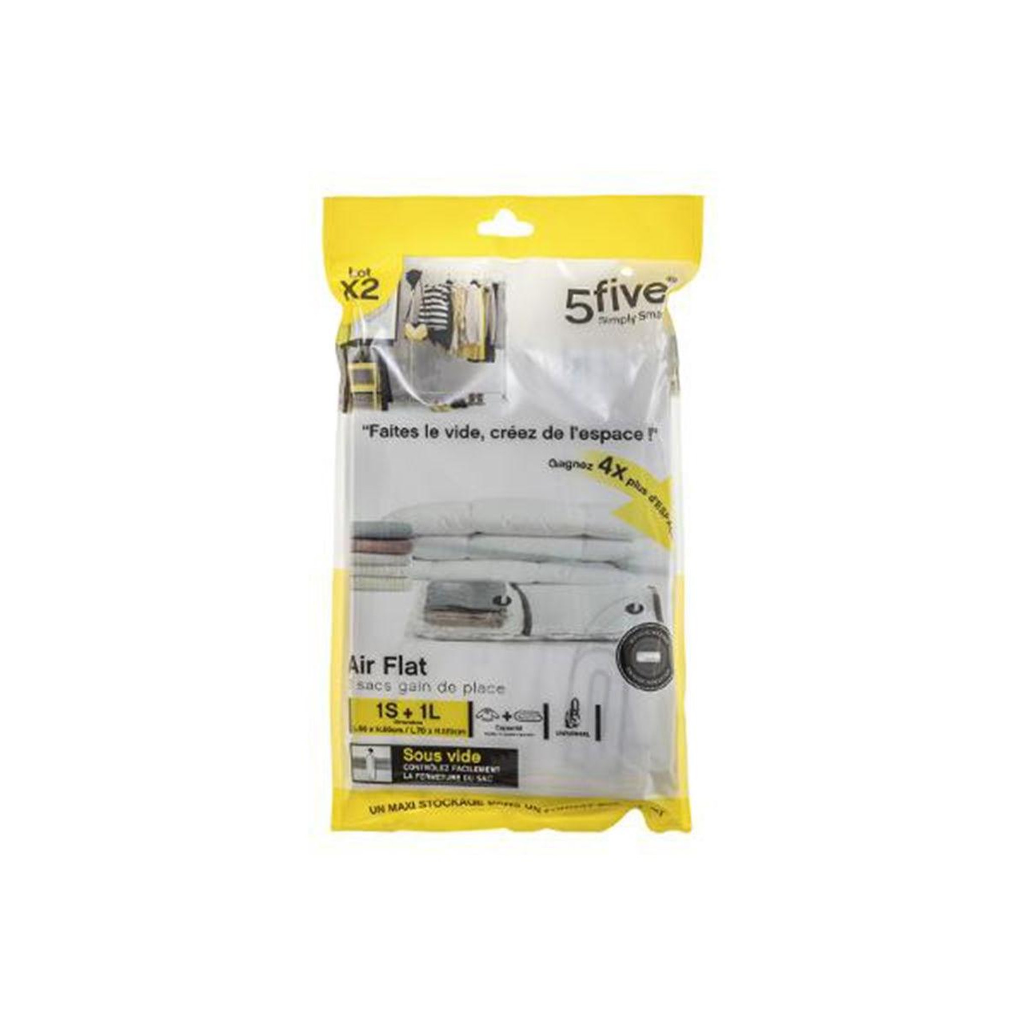 Voir la diapositive 2 : FIVE Lot de 2 sacs de rangement  air flat  120cm blanc