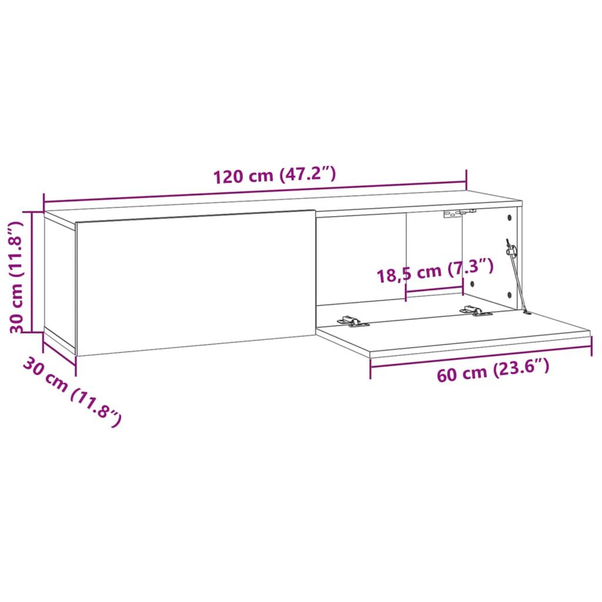 Voir la diapositive 6 : VIDAXL Armoire murale TV Sonoma gris 120x30x30 cm Bois d'ingenierie