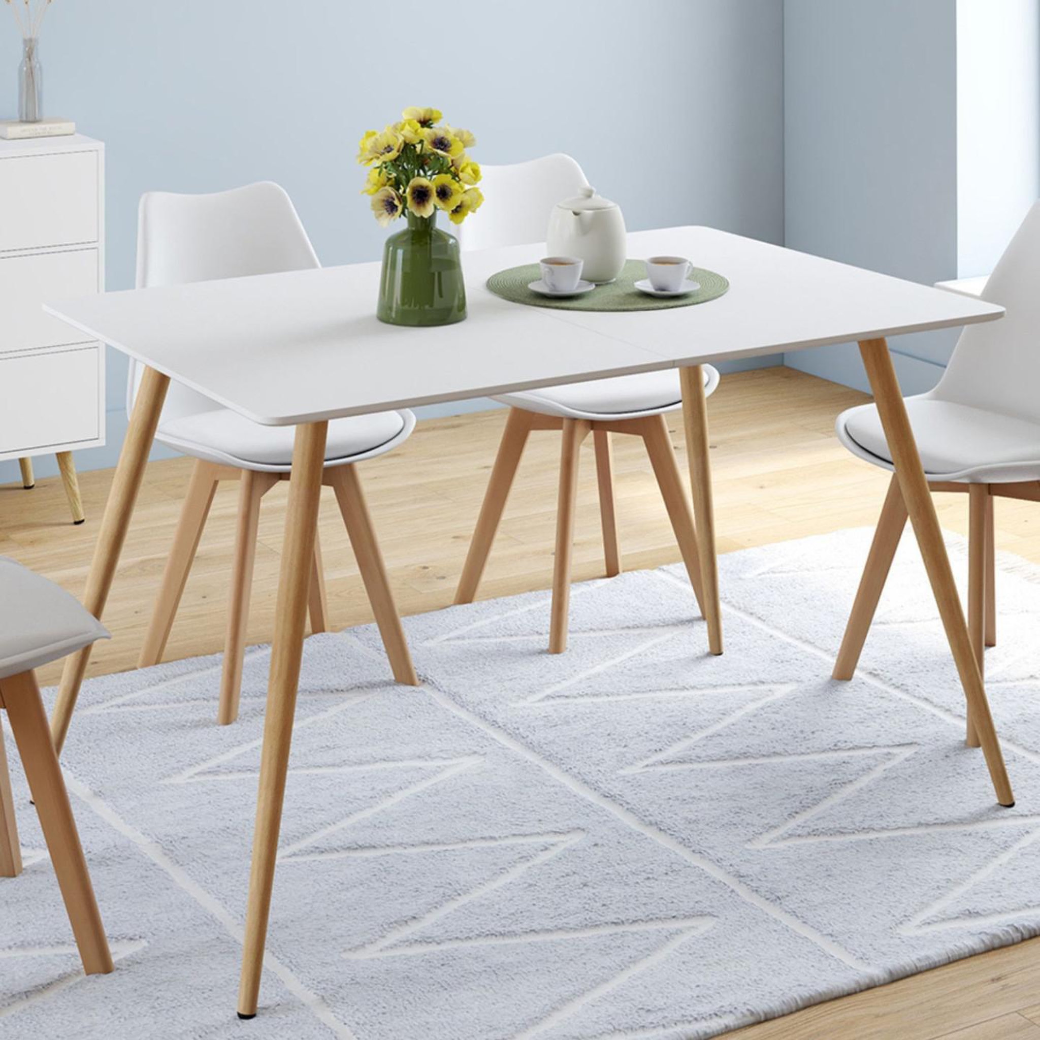 Voir la diapositive 2 : ID MARKET Table à manger scandinave rectangle sara 6 personnes blanche 120 cm