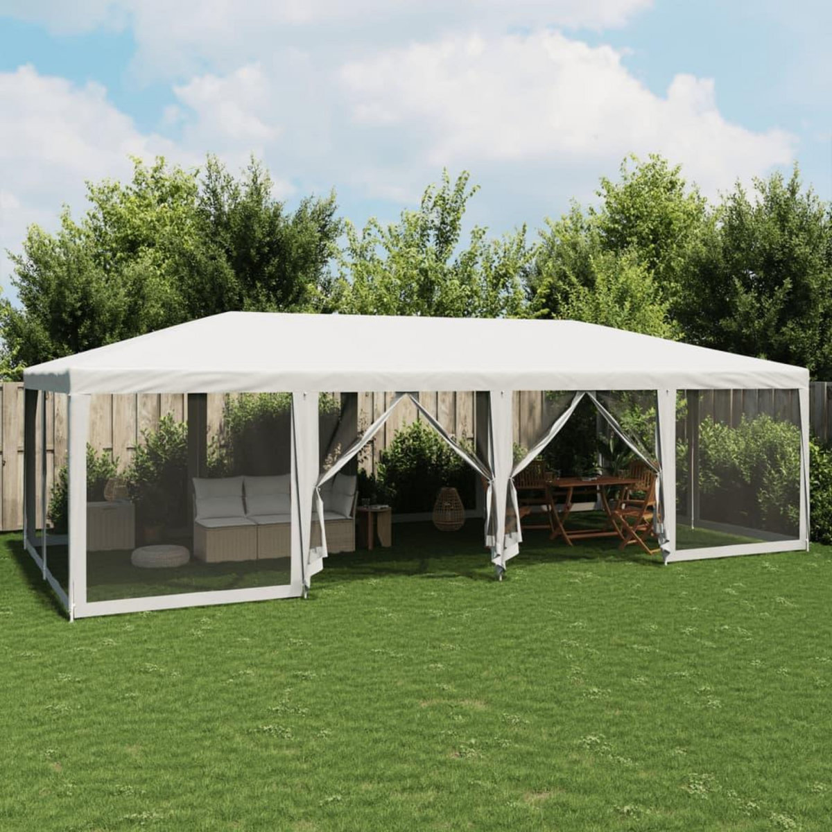 VIDAXL Tente de fete avec 12parois laterales en maille blanc 8x4m PEHD