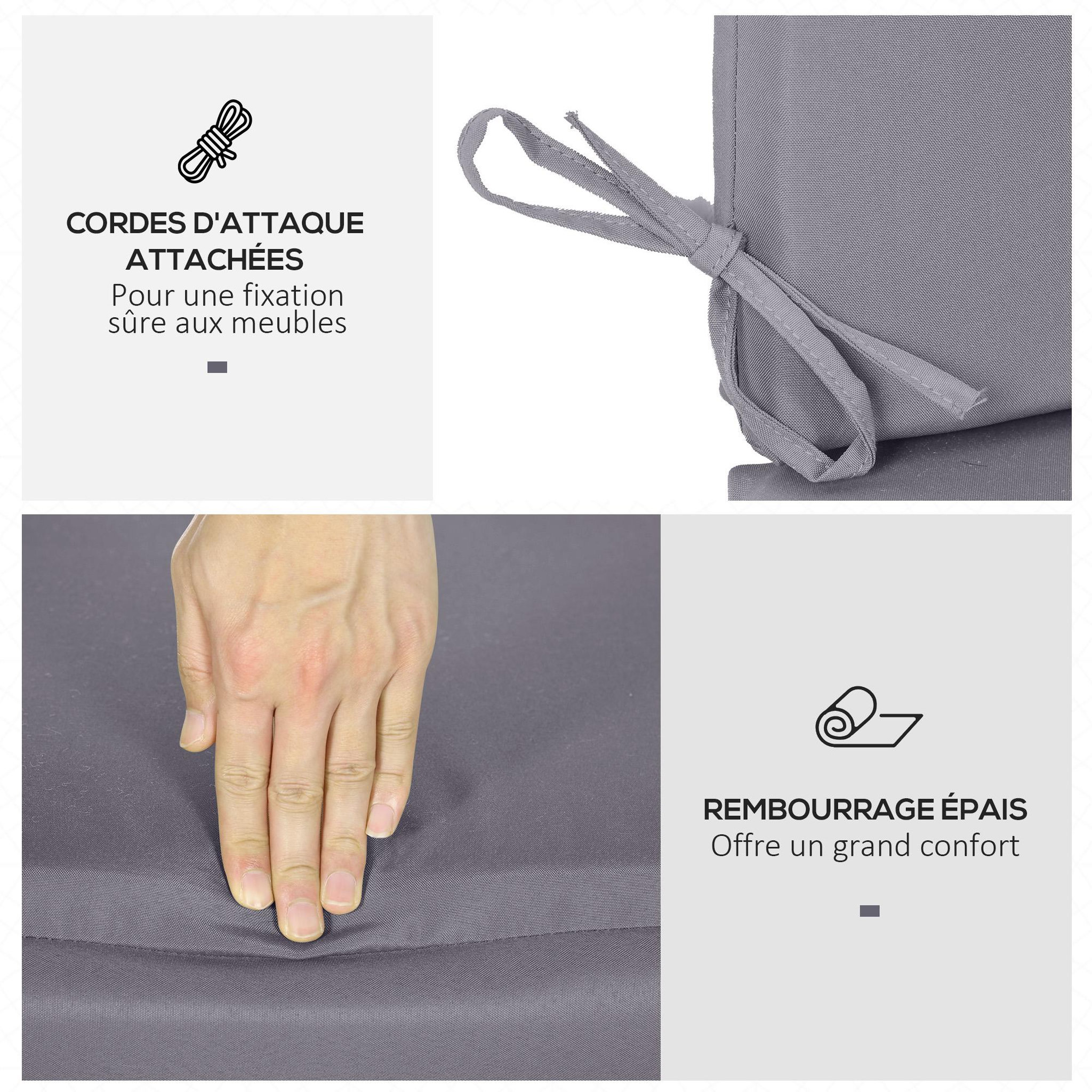 Voir la diapositive 5 : OUTSUNNY Coussins pour balancelle de jardin 3 places - coussins pour balancelle assise et dossier - gris