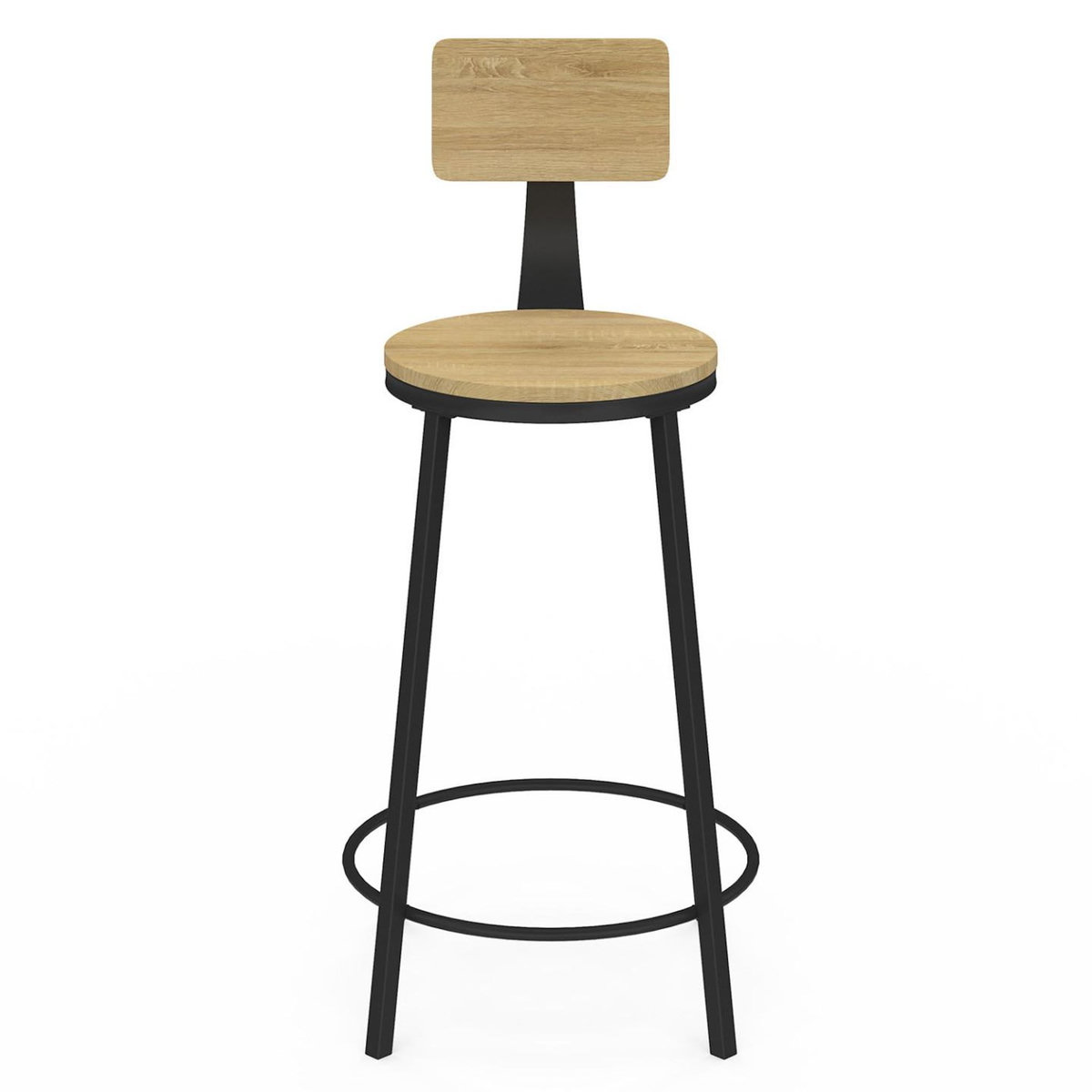 ID MARKET Lot de 4 tabourets de bar DETROIT assise ronde avec dossier design industriel