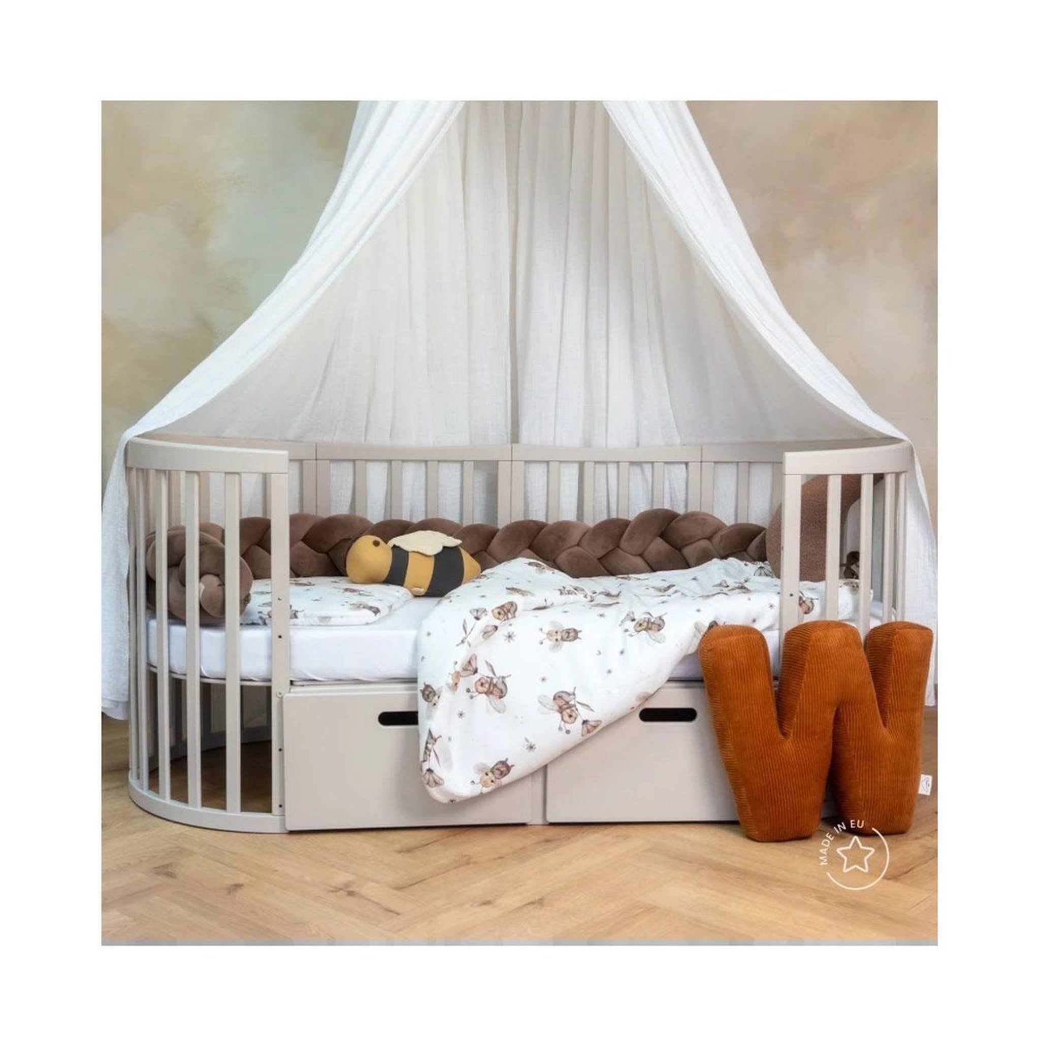 Voir la diapositive 2 : WALDIN Couette bébé 135 × 100 cm - motif abeilles, blanc