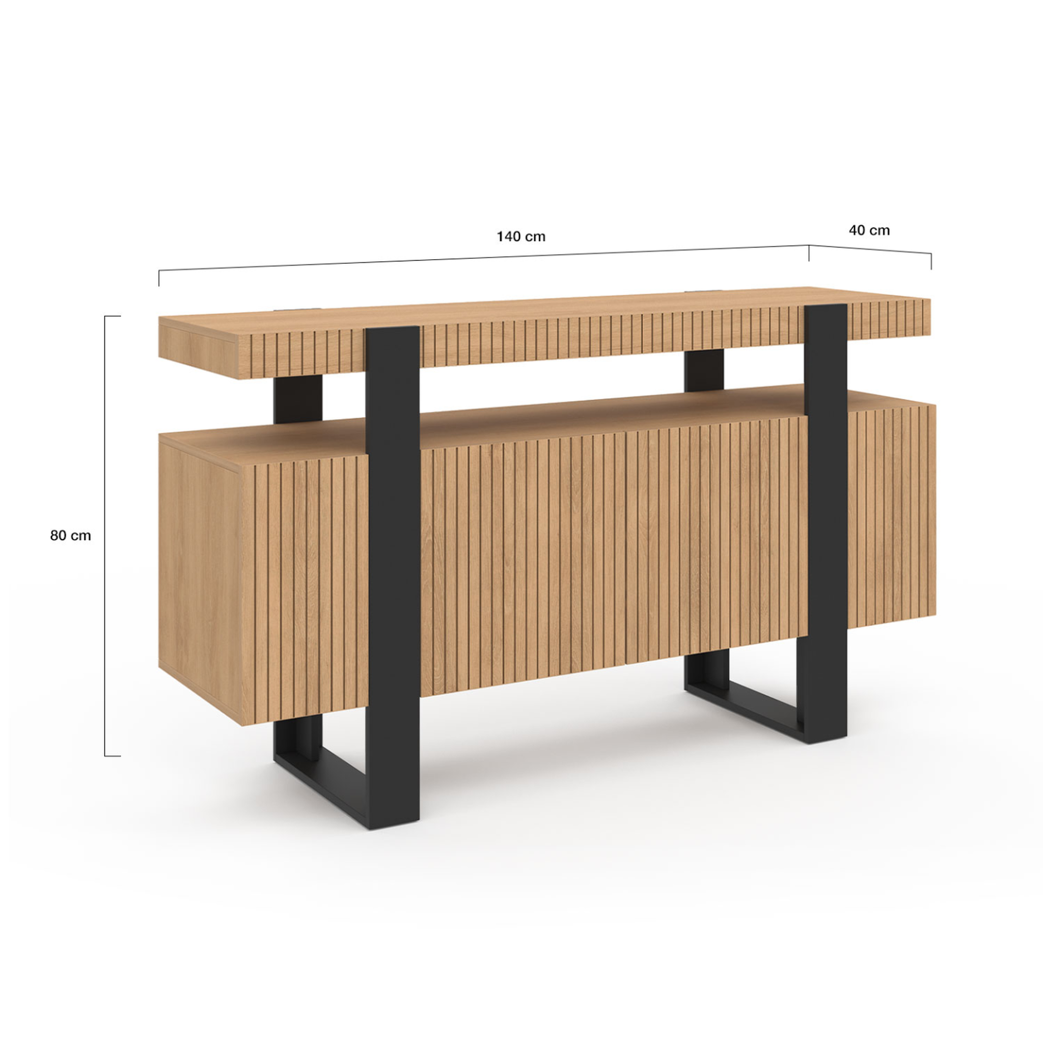 Voir la diapositive 5 : ID MARKET Buffet 140 cm octave 4 portes lattes tasseau bois