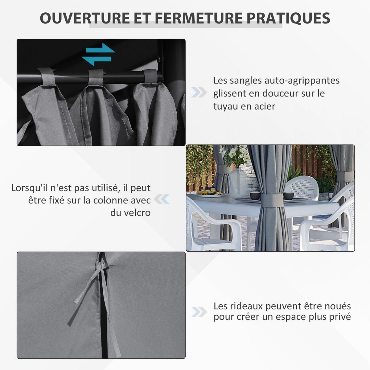 OUTSUNNY Tonnelle barnum pavillon de jardin style colonial double toit toiles latérales amovibles gris